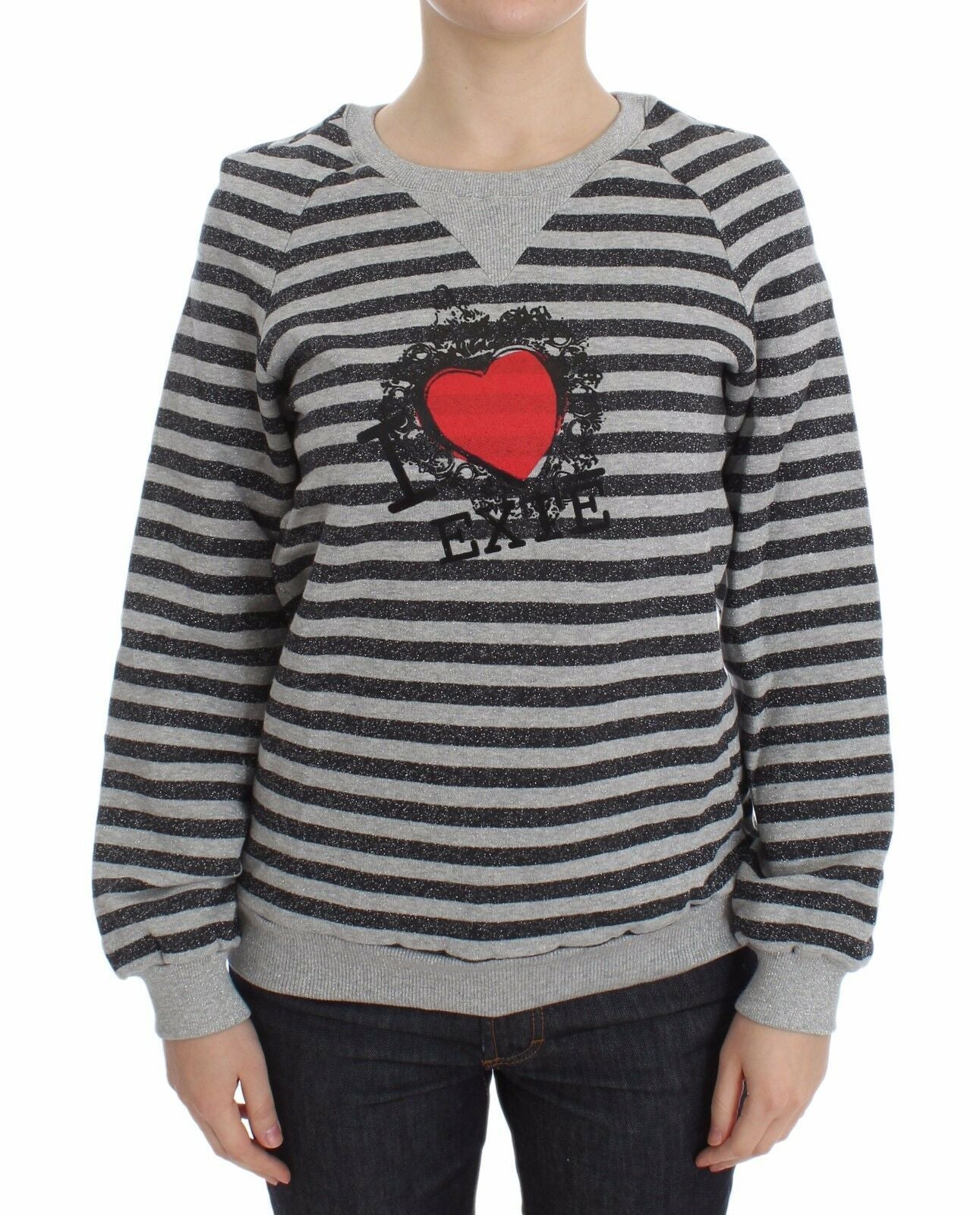 Exte Chic Grau gestreifter Rundhalspullover