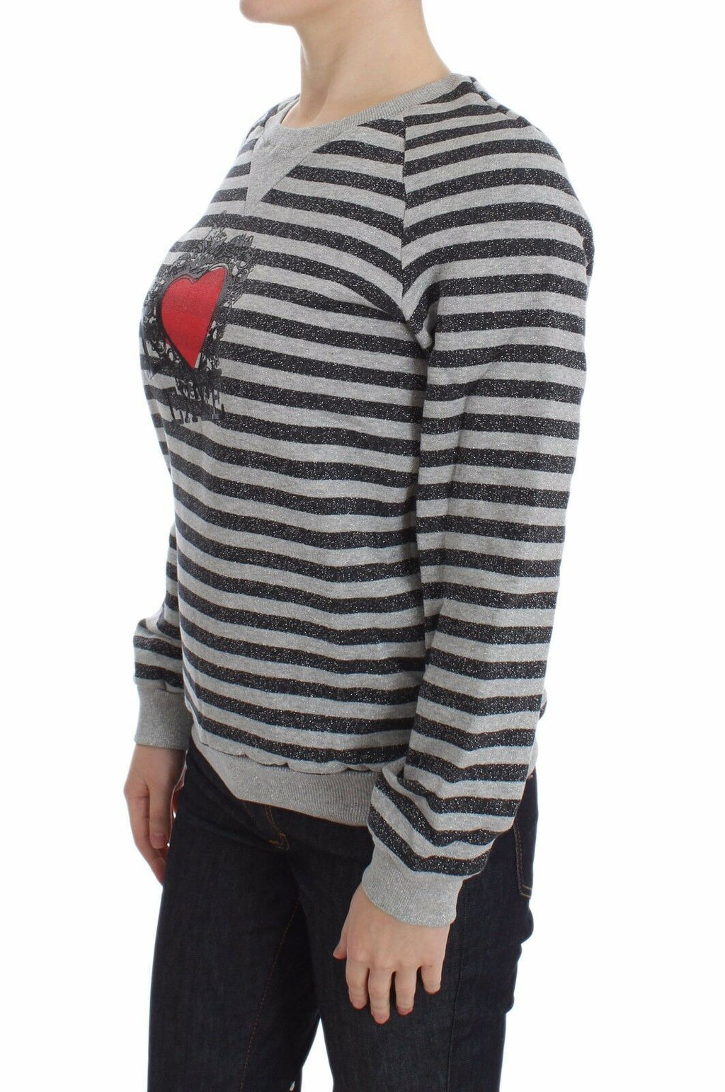 Exte Chic Grau gestreifter Rundhalspullover