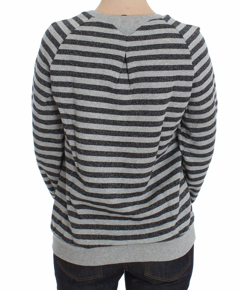 Exte Chic Grau gestreifter Rundhalspullover
