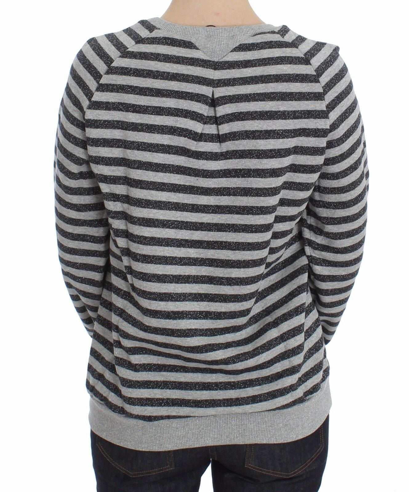 Exte Chic Grau gestreifter Rundhalspullover