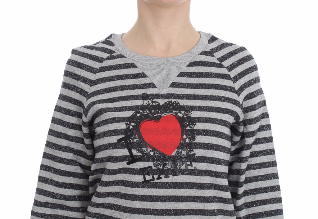 Exte Chic Grau gestreifter Rundhalspullover