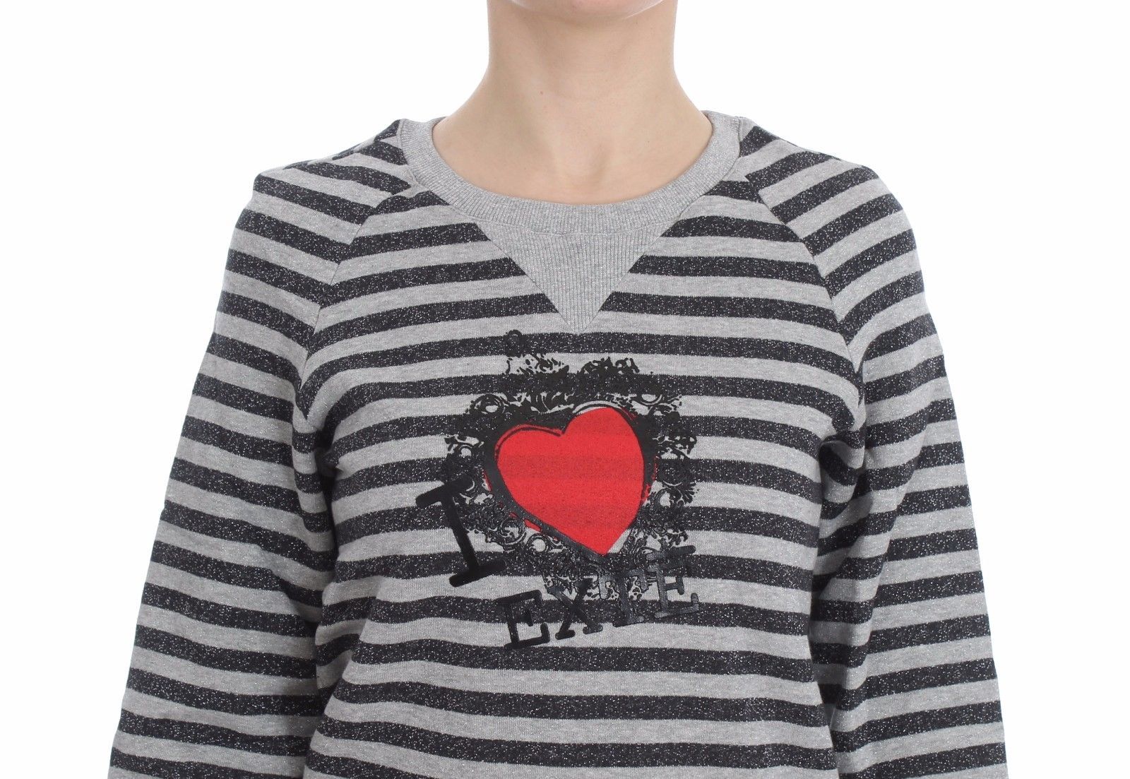 Exte Chic Grau gestreifter Rundhalspullover
