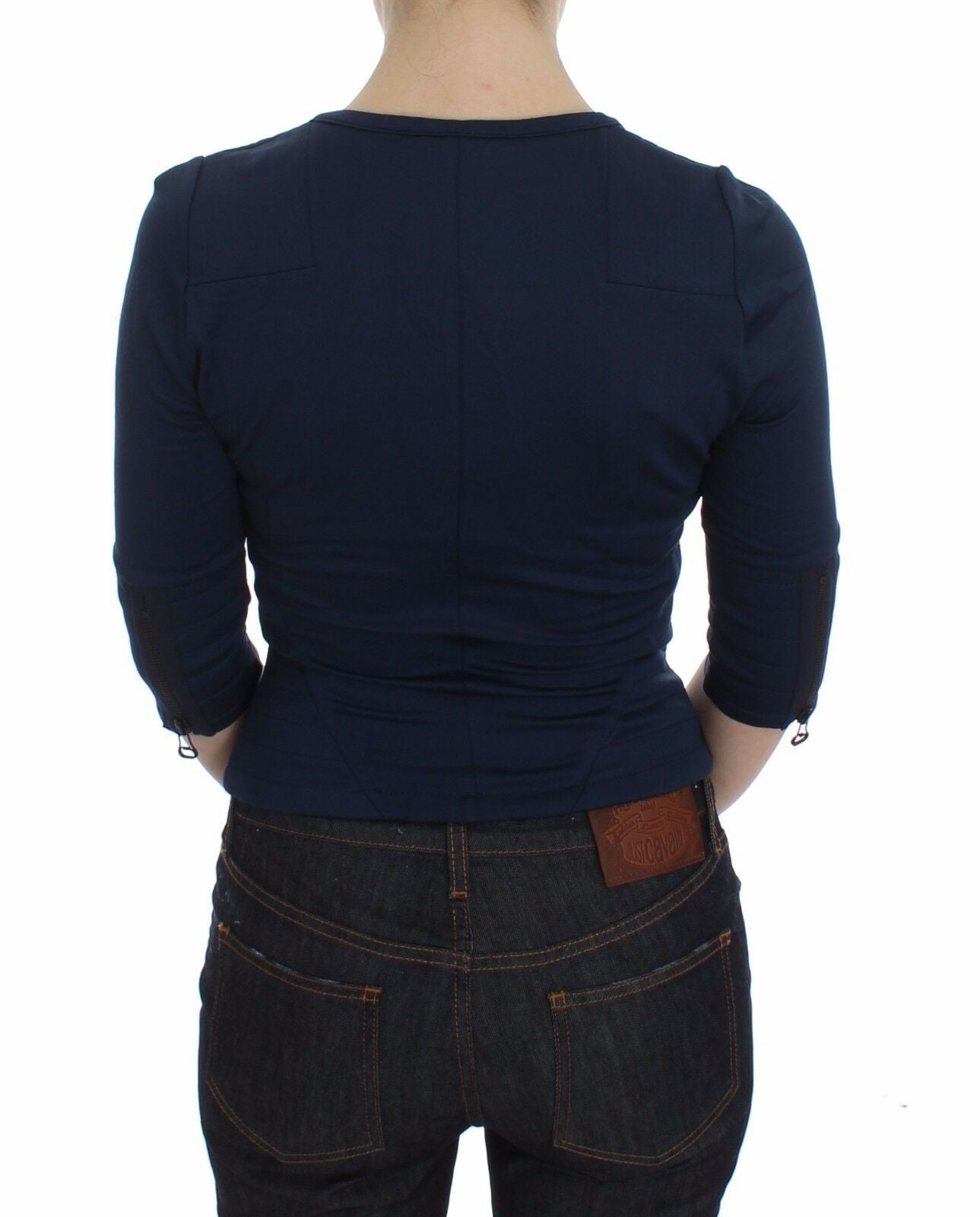 Exte Chic – Blauer Pullover mit Rundhalsausschnitt und Reißverschluss