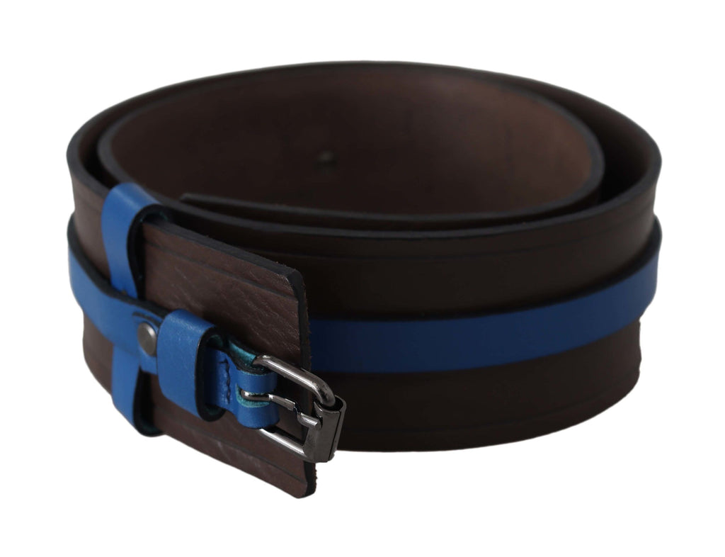 Costume National Eleganter brauner Ledergürtel mit blauem Futter