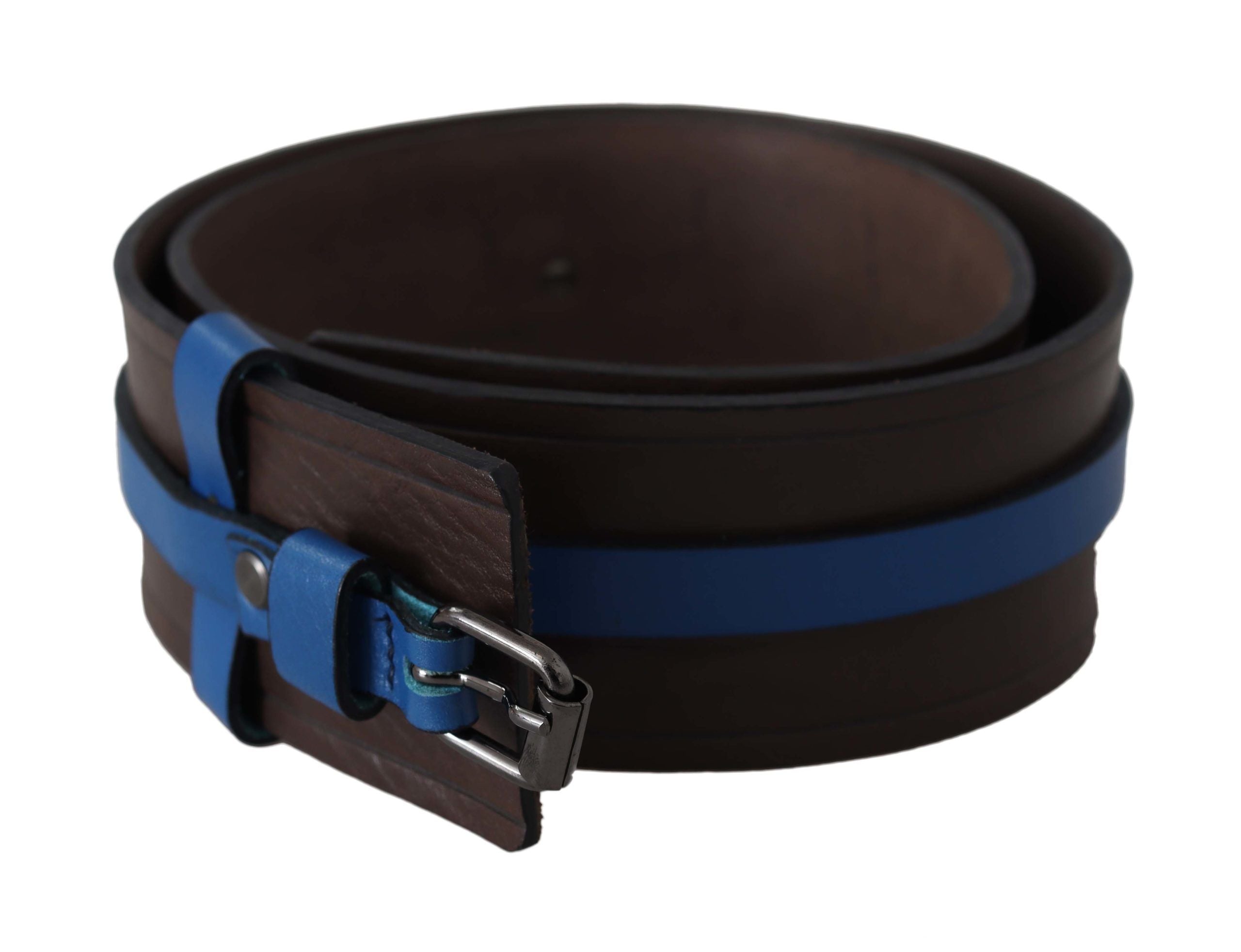 Costume National Eleganter brauner Ledergürtel mit blauem Futter