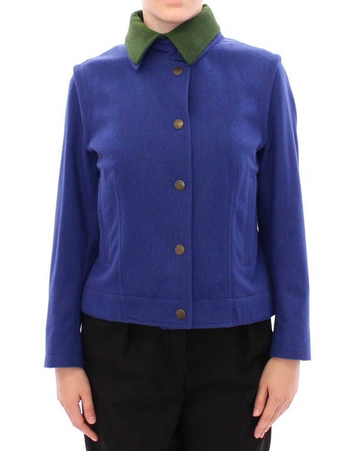 Andrea Incontri Elegante blaue Wolljacke mit abnehmbarem Kragen