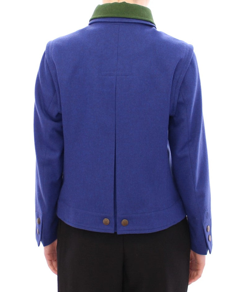 Andrea Incontri Elegante blaue Wolljacke mit abnehmbarem Kragen