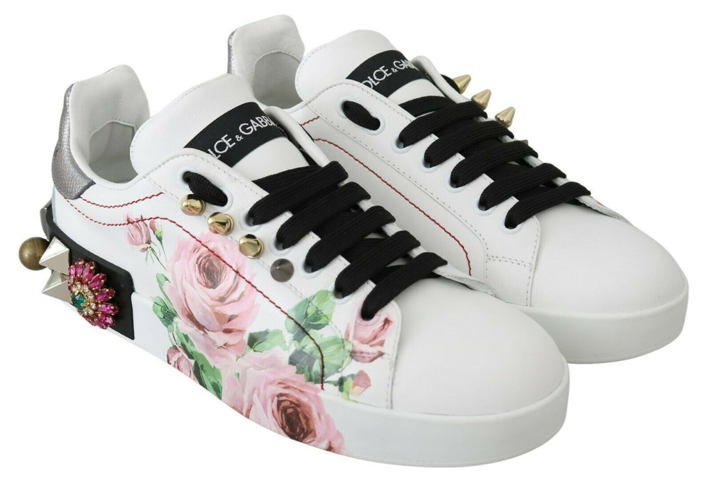 Dolce &amp; Gabbana – Sneakers aus Leder mit Blumen- und Kristallverzierung