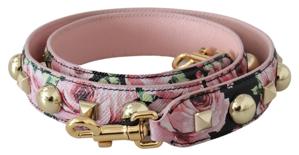 Dolce &amp; Gabbana – Rosa Lederarmband mit Blumenmuster und goldenen Nieten