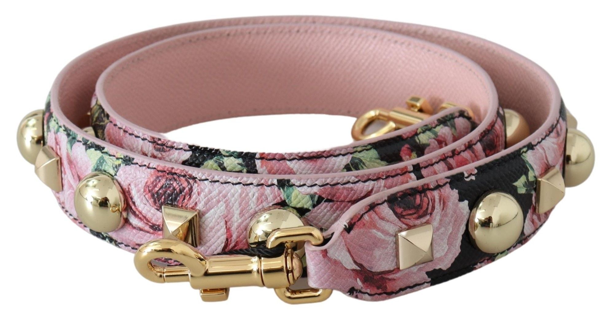Dolce &amp; Gabbana – Rosa Lederarmband mit Blumenmuster und goldenen Nieten