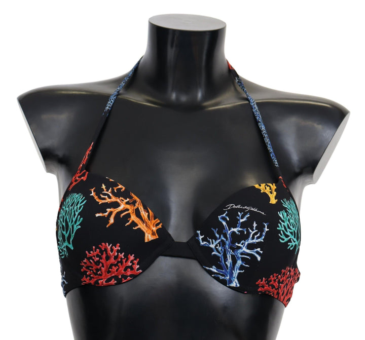 Dolce &amp; Gabbana – Schickes Bikinioberteil mit schwarzem Korallendruck