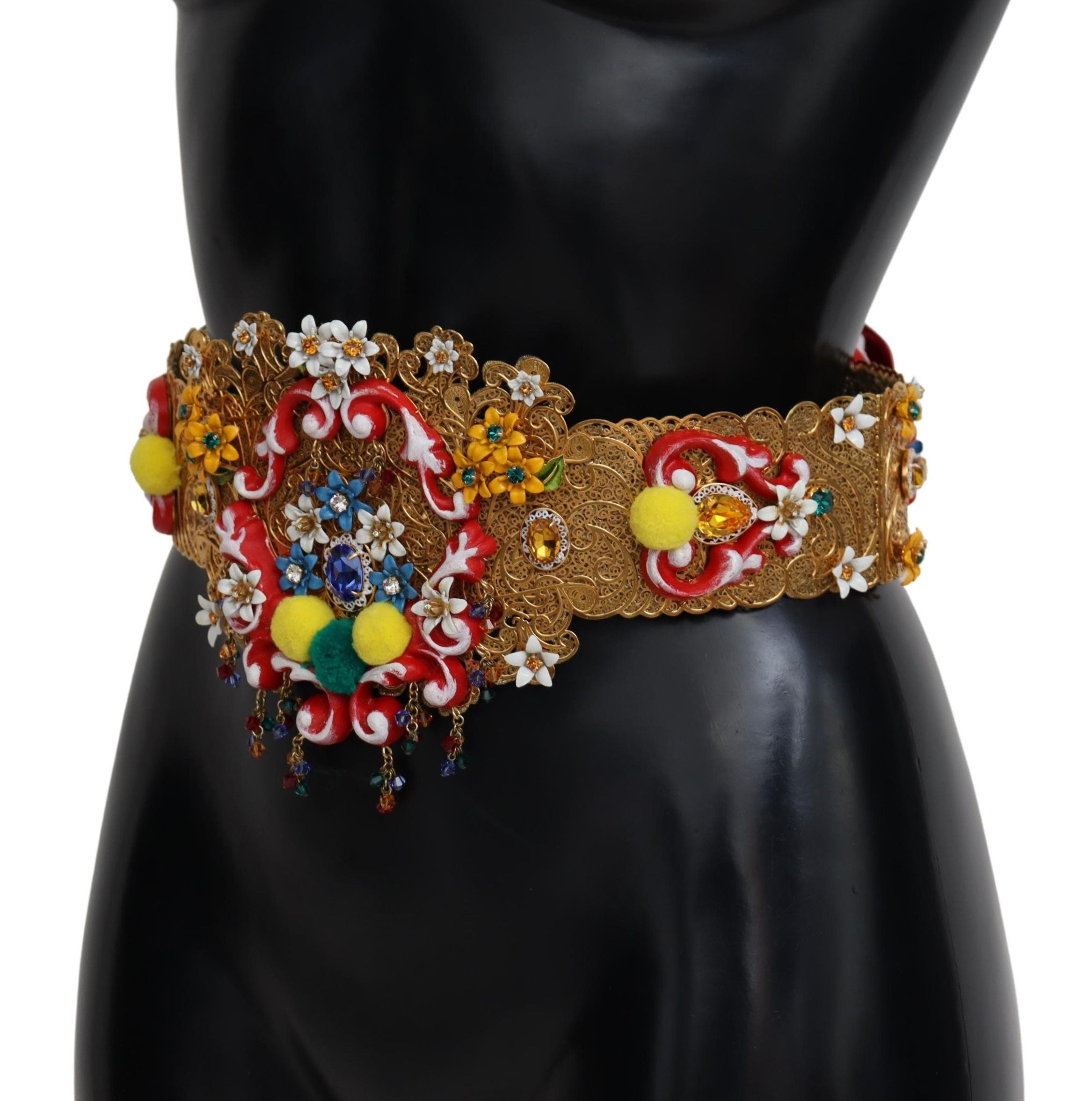 Dolce &amp; Gabbana Goldfarbener Taillengürtel mit Blumen- und Kristallmotiv