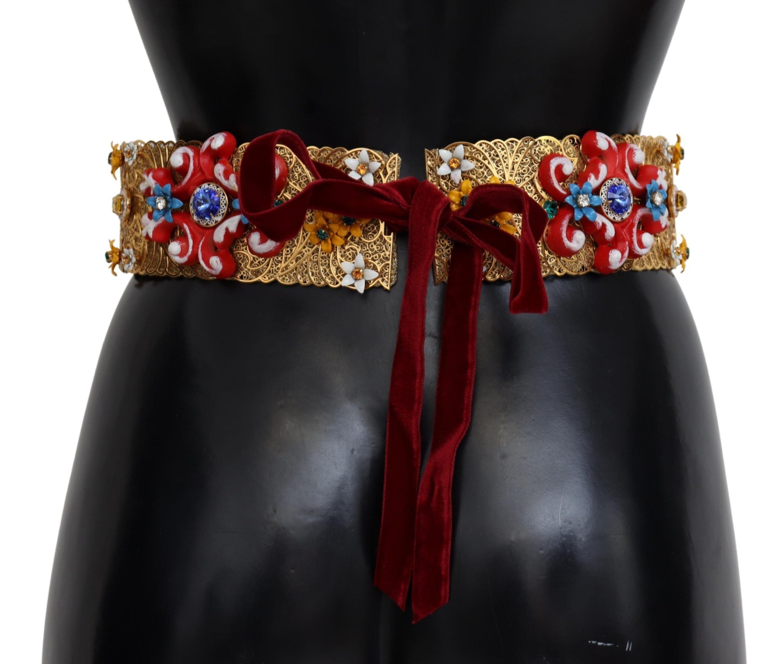 Dolce &amp; Gabbana Goldfarbener Taillengürtel mit Blumen- und Kristallmotiv