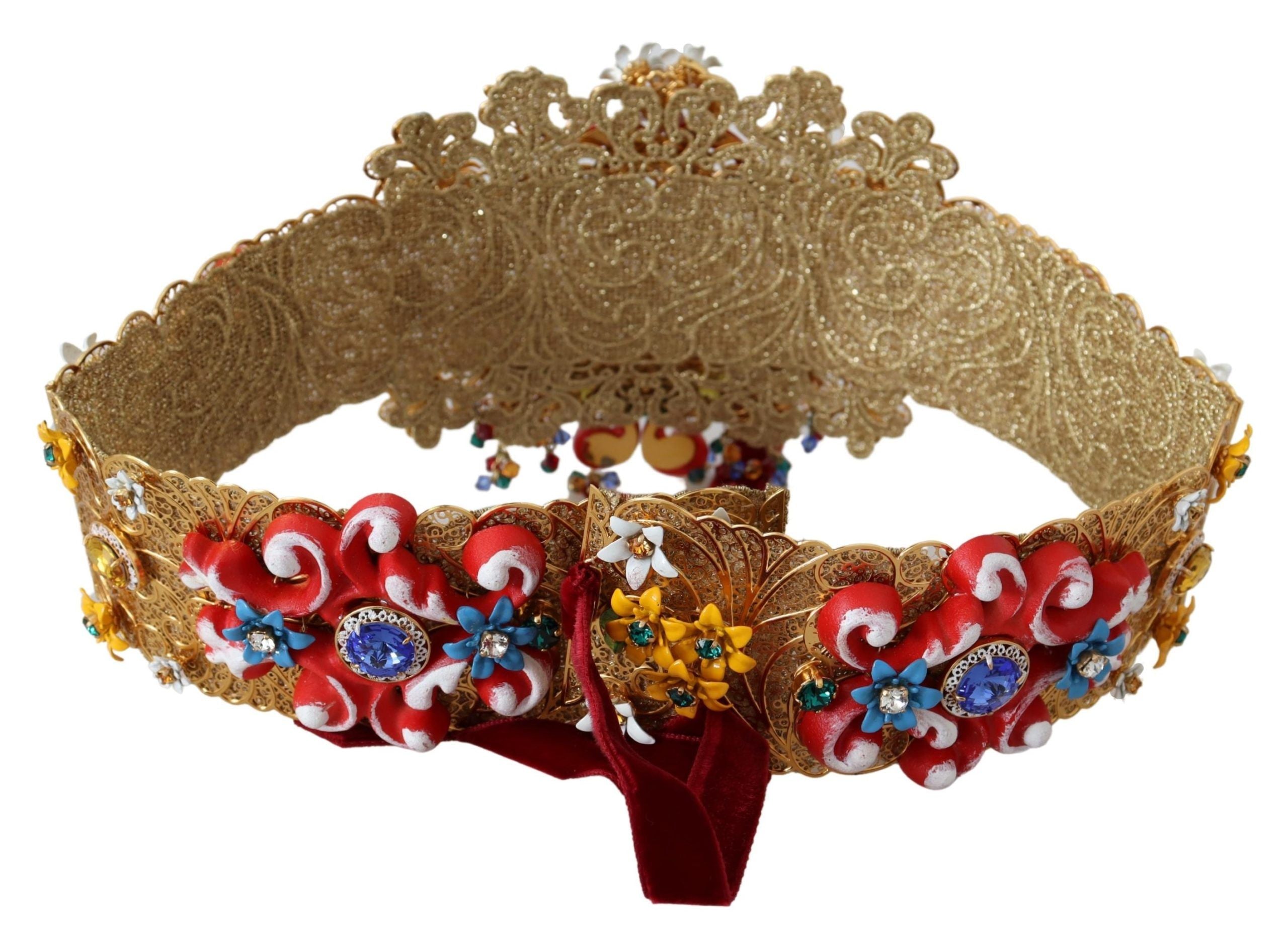 Dolce &amp; Gabbana Goldfarbener Taillengürtel mit Blumen- und Kristallmotiv