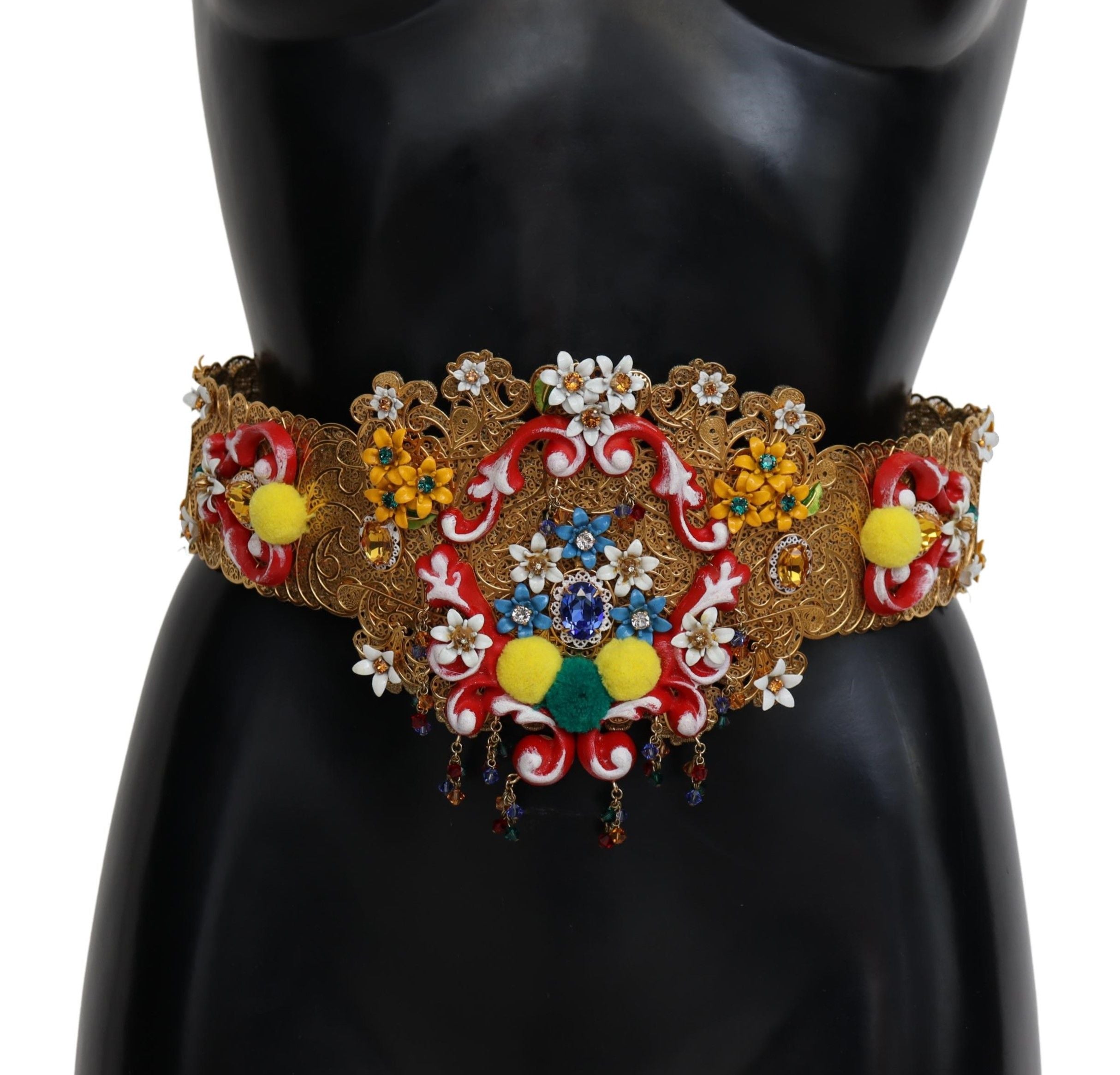 Dolce &amp; Gabbana Goldfarbener Taillengürtel mit Blumen- und Kristallmotiv