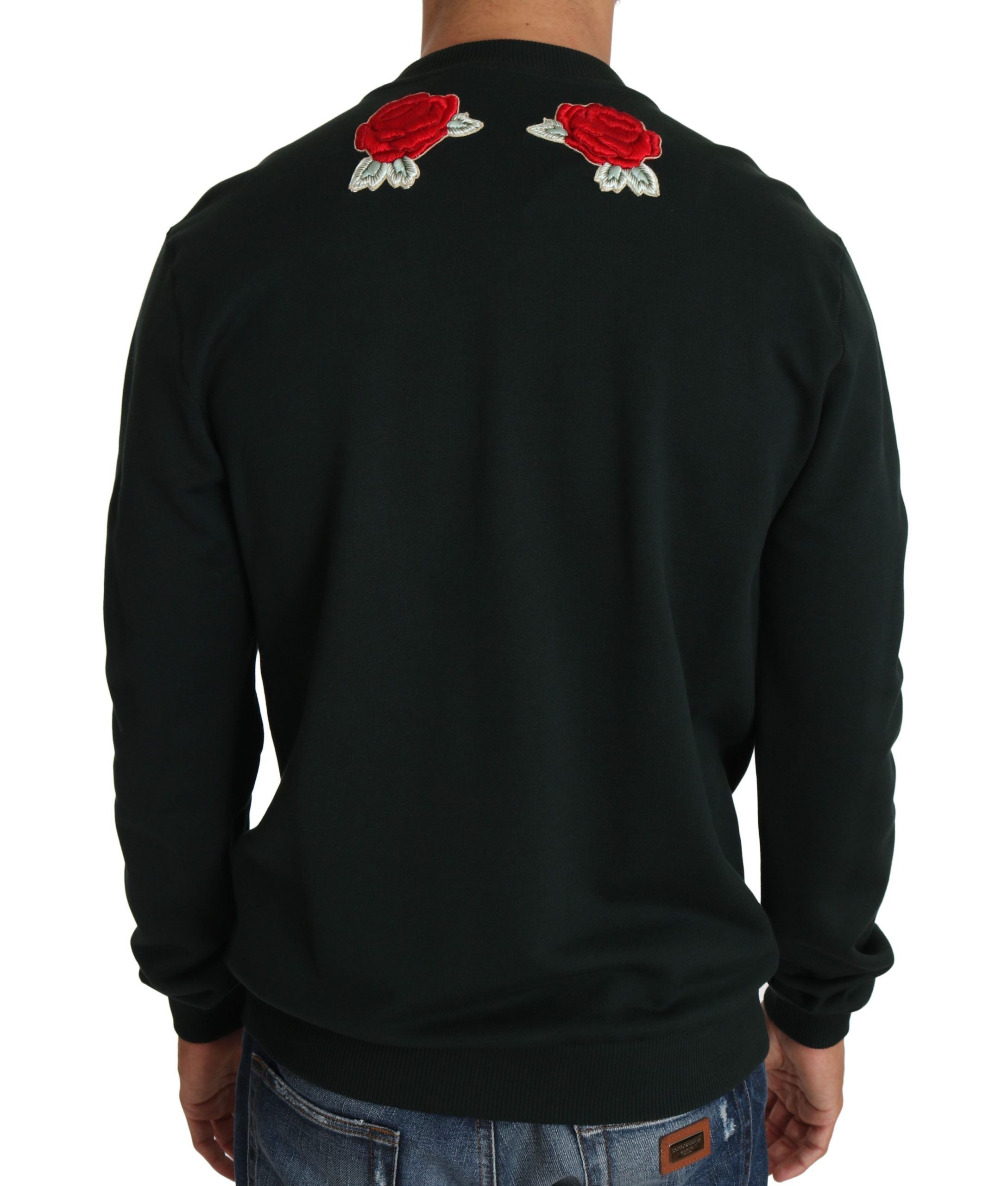 Dolce &amp; Gabbana Smaragdgrüner Baumwollpullover mit Kristallstickerei