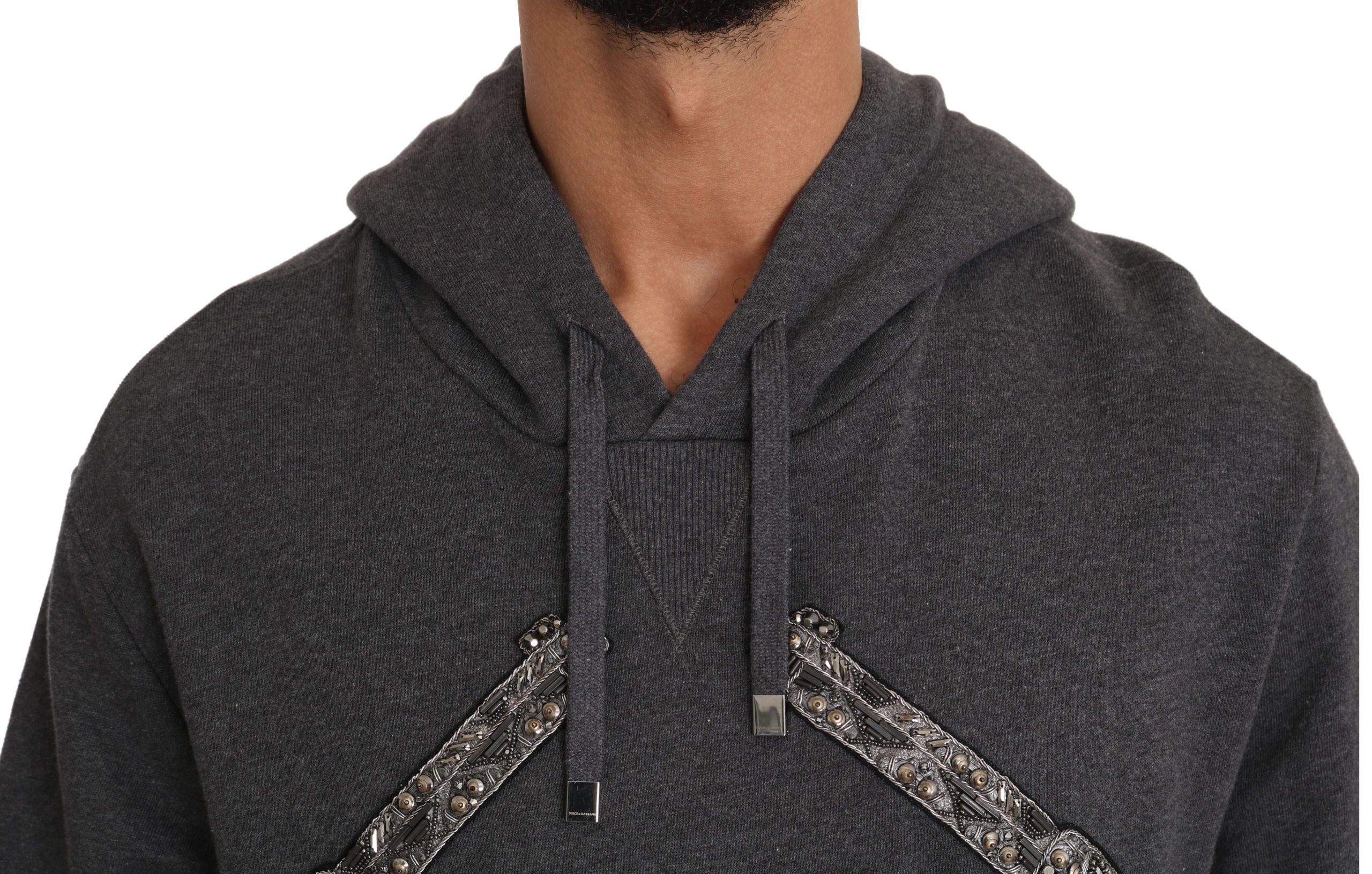 Dolce &amp; Gabbana – Grauer Pullover mit Kristallherz-Pistolenmotiv