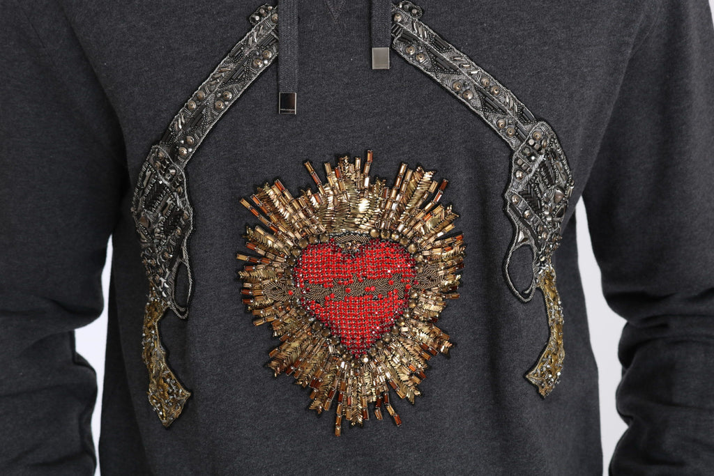 Dolce &amp; Gabbana – Grauer Pullover mit Kristallherz-Pistolenmotiv