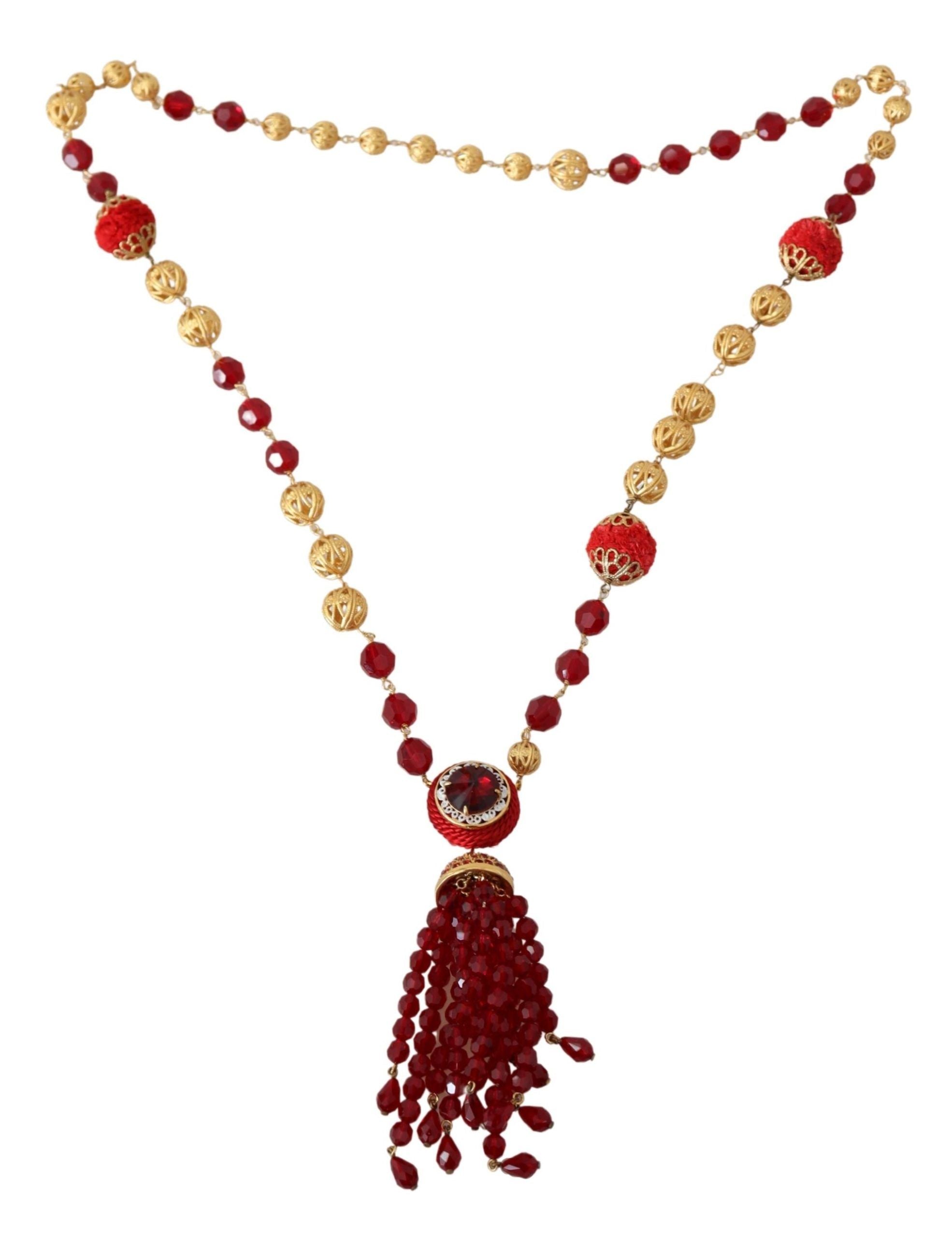 Dolce &amp; Gabbana – Elegante, vergoldete Halskette mit rotem Kristall