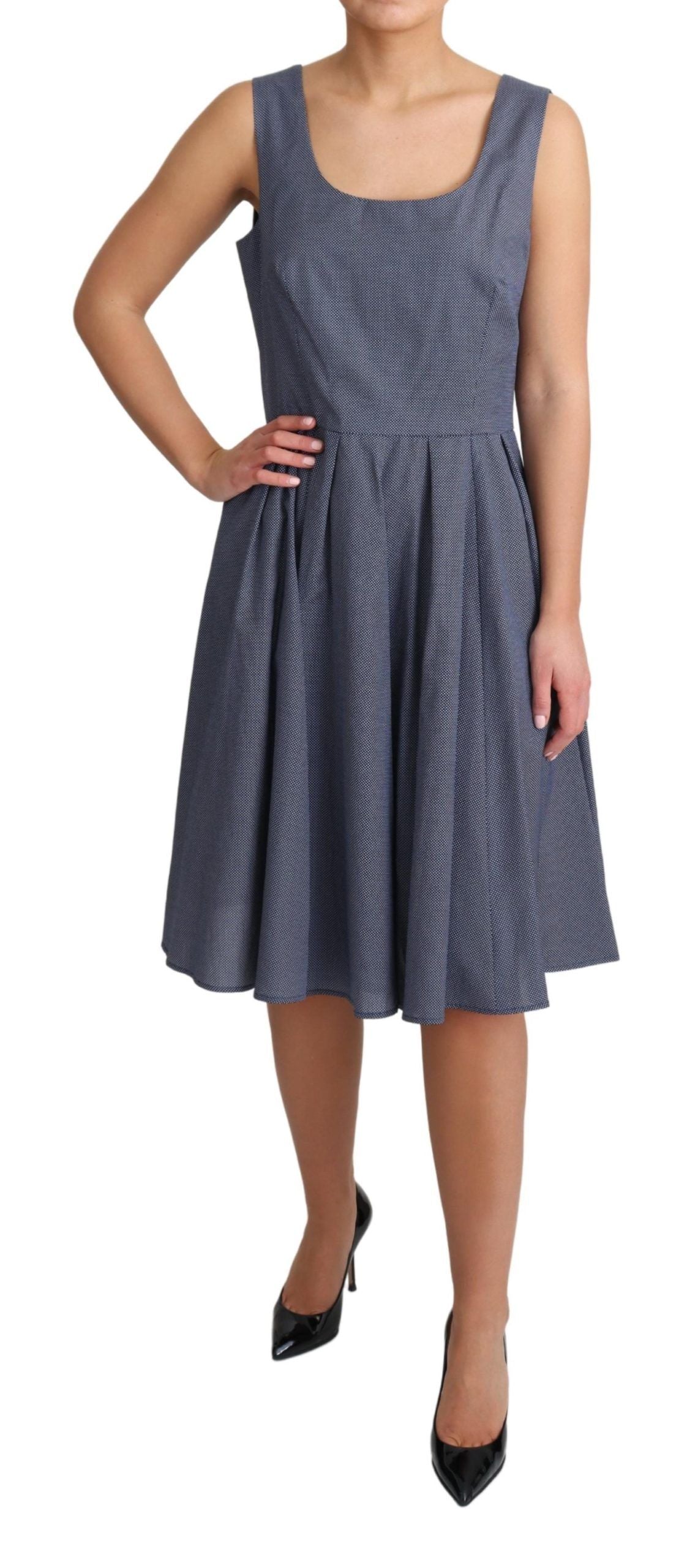 Dolce &amp; Gabbana Schickes, blaues, ärmelloses A-Linien-Kleid mit Punkten