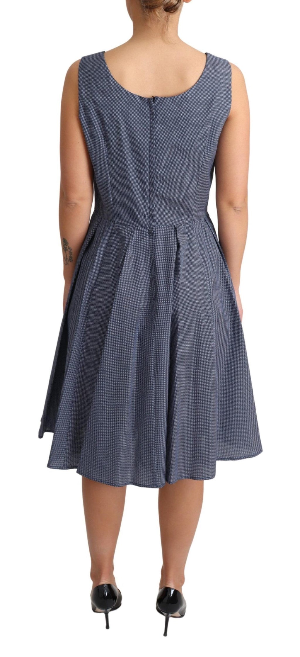 Dolce &amp; Gabbana Schickes, blaues, ärmelloses A-Linien-Kleid mit Punkten