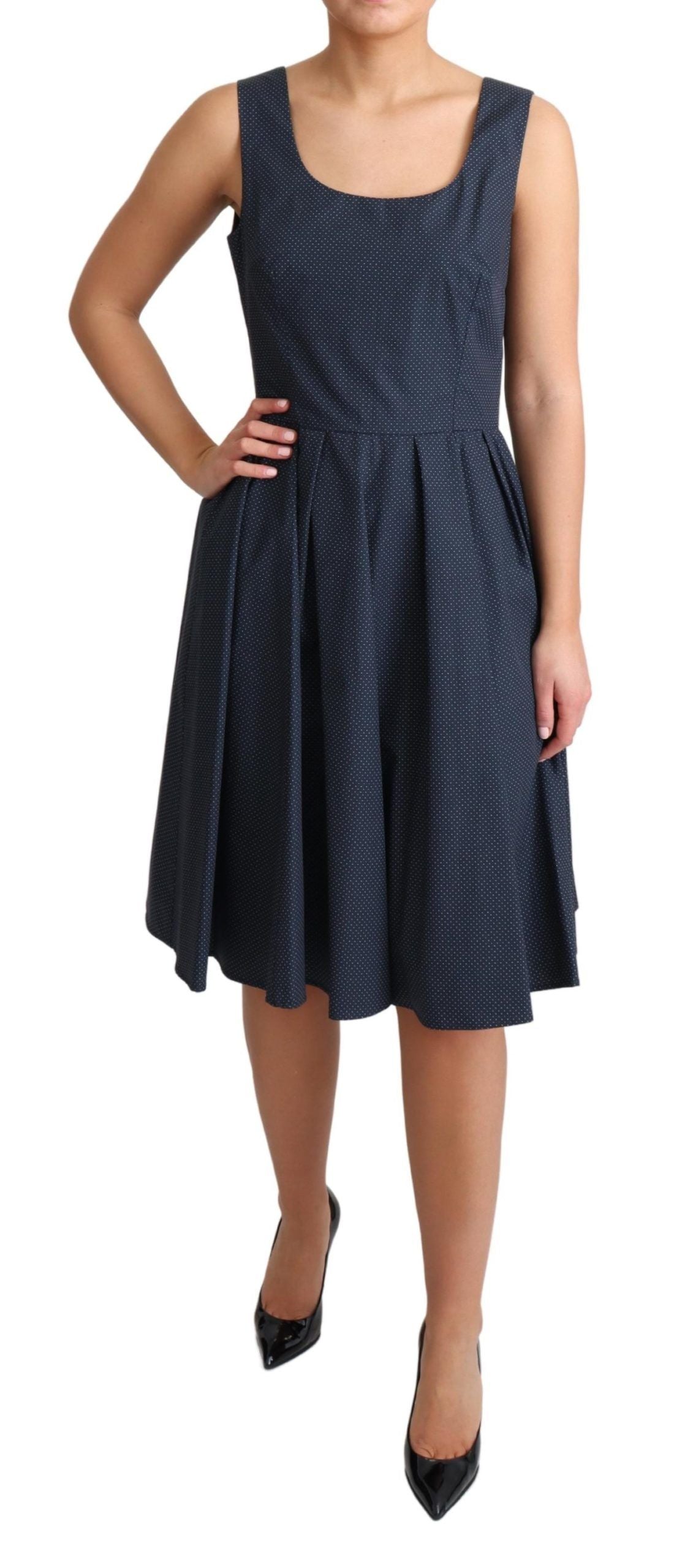 Dolce &amp; Gabbana Elegantes gepunktetes blaues A-Linien-Kleid