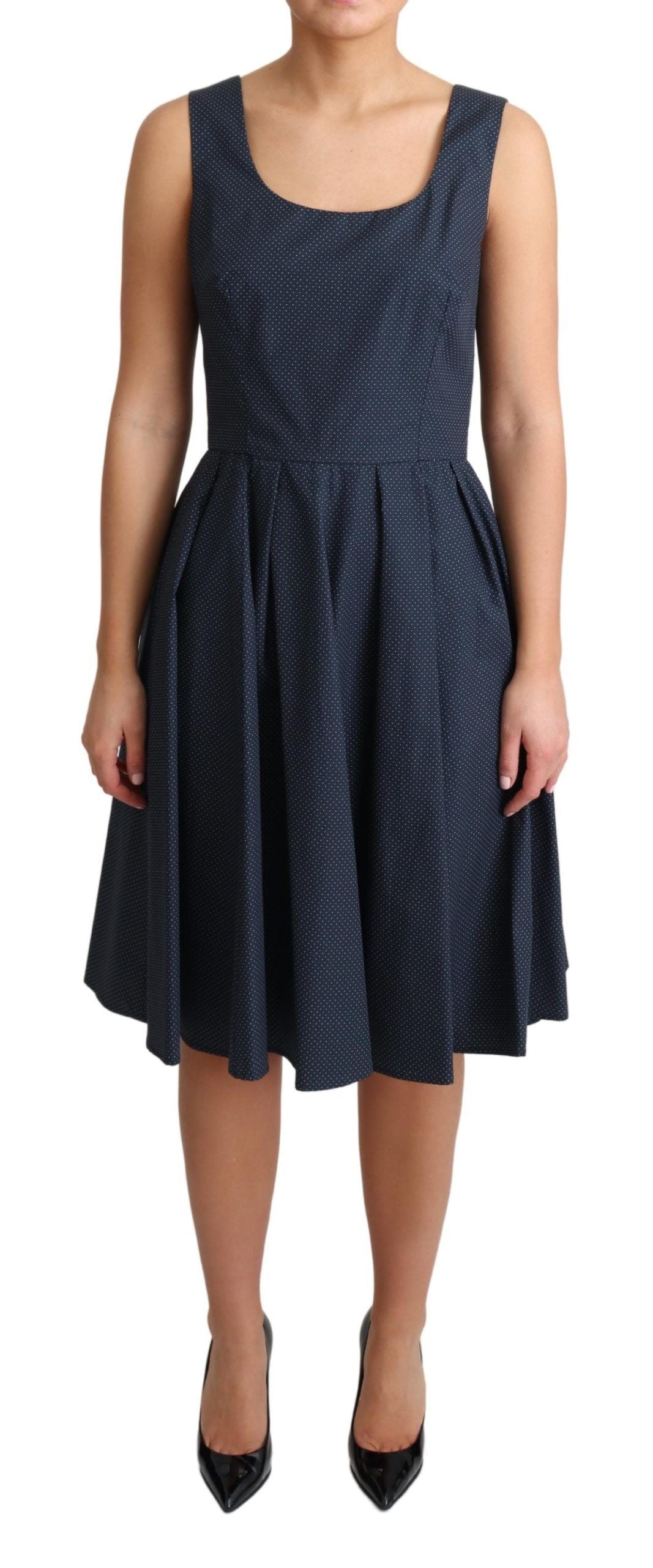 Dolce &amp; Gabbana Elegantes gepunktetes blaues A-Linien-Kleid