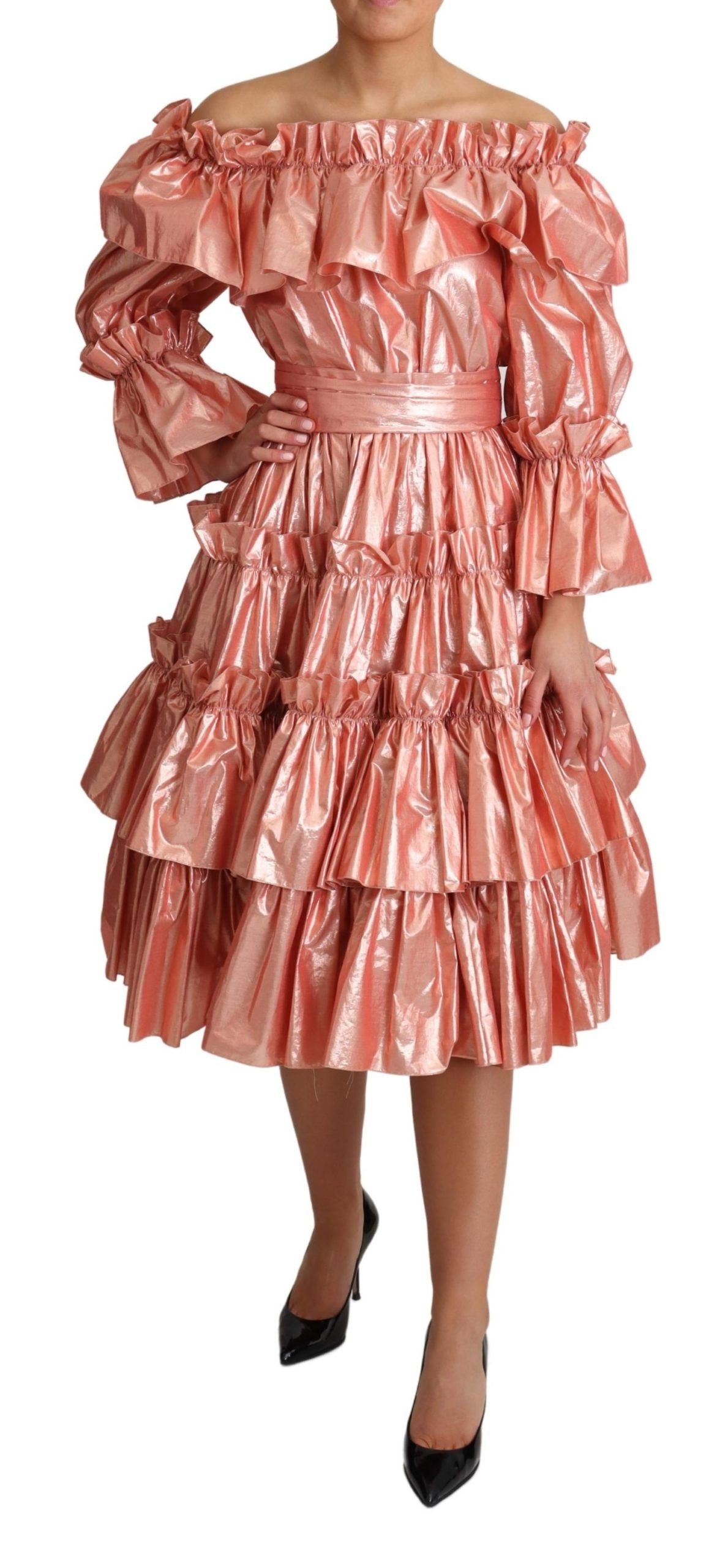 Dolce &amp; Gabbana Rosa Metallic Rüschenkleid Elegance