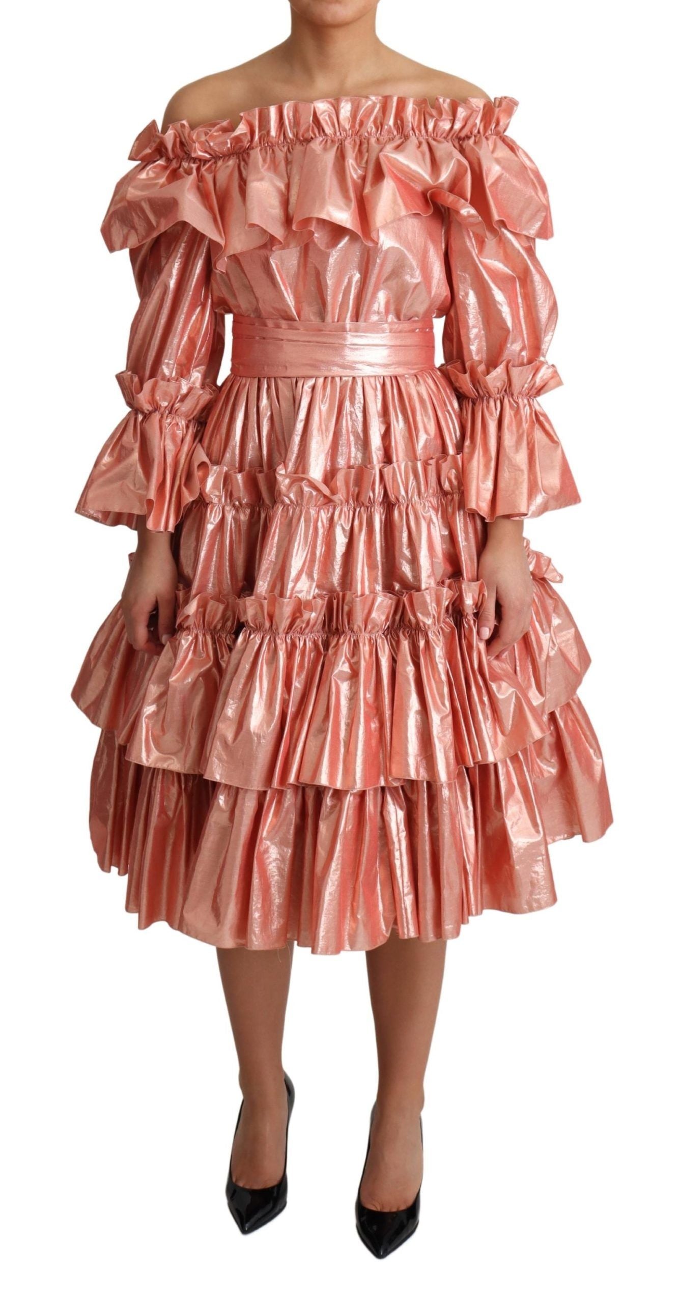 Dolce &amp; Gabbana Rosa Metallic Rüschenkleid Elegance