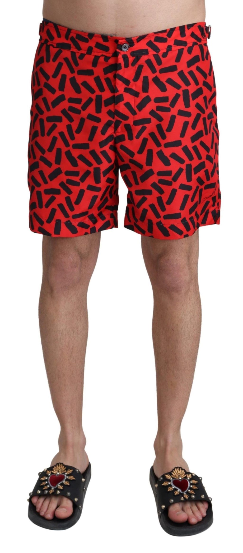Dolce & Gabbana Red Patterned Beachwear Shorts Swimwear