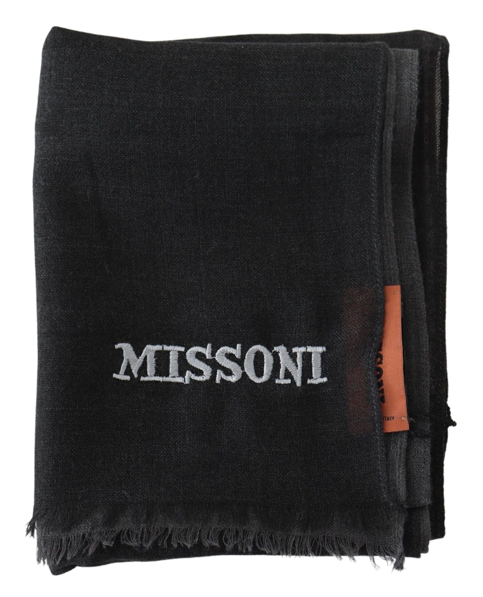 Missoni – Eleganter schwarzer Wollschal mit gesticktem Logo