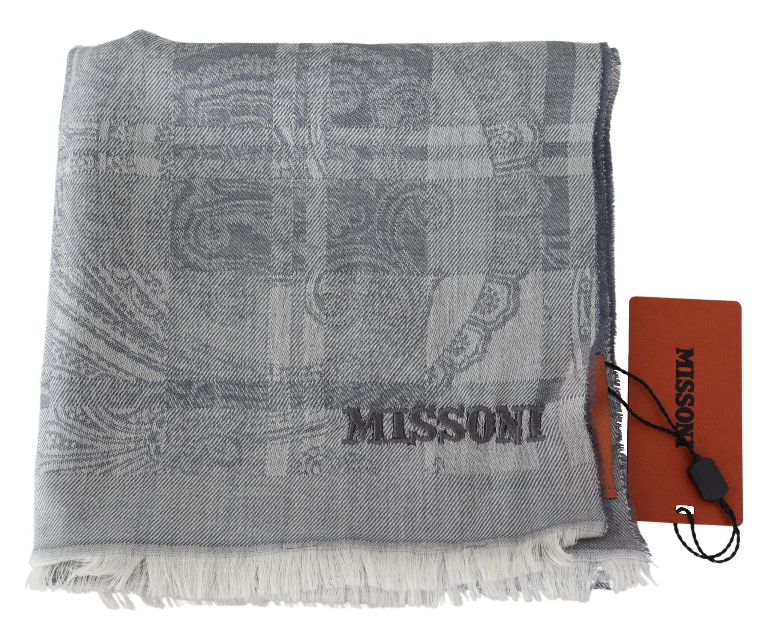 Grauer Wollschal von Missoni Chic mit Logo-Stickerei