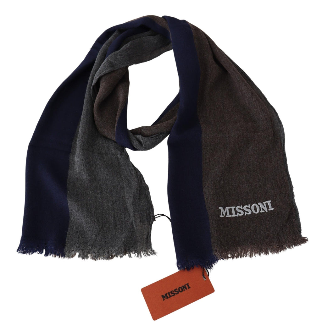 Missoni Multicolor Striped Wool Unisex Wrap Fringes Scarf
