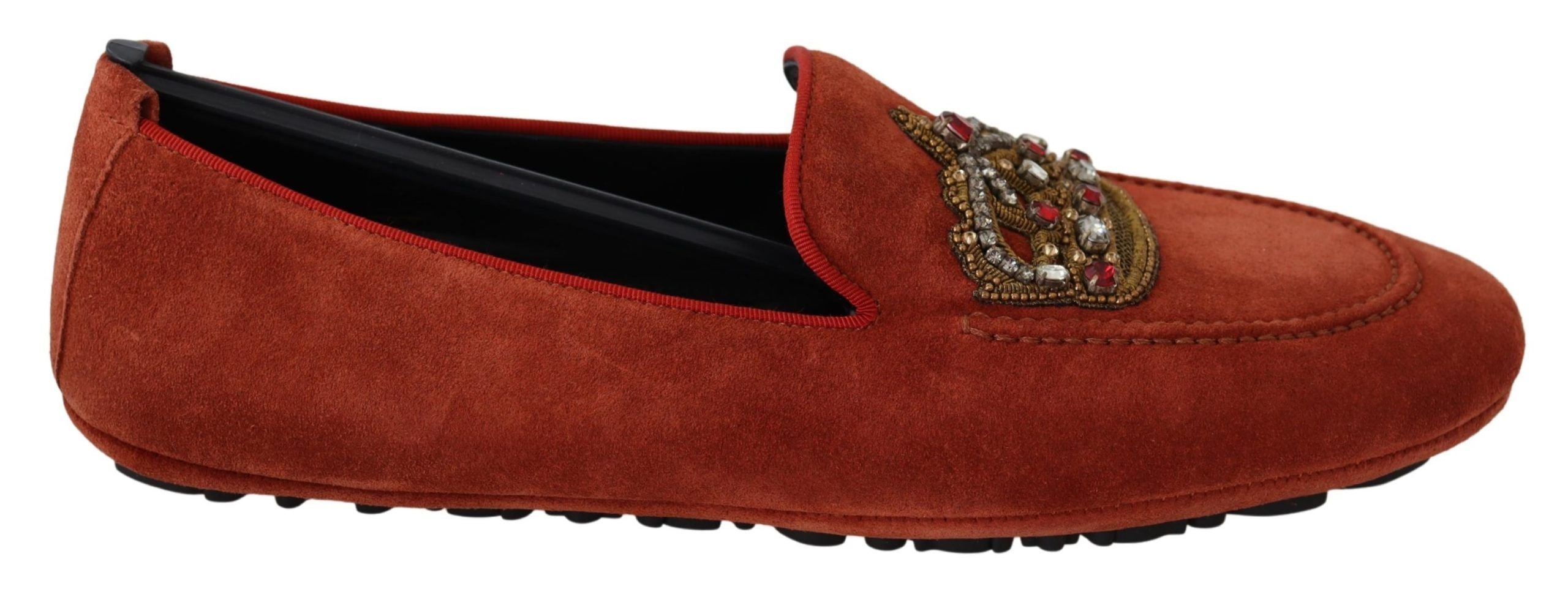 Dolce &amp; Gabbana – Opulente orangefarbene Leder-Loafer mit Goldstickerei