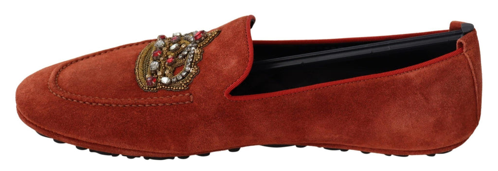 Dolce &amp; Gabbana – Opulente orangefarbene Leder-Loafer mit Goldstickerei