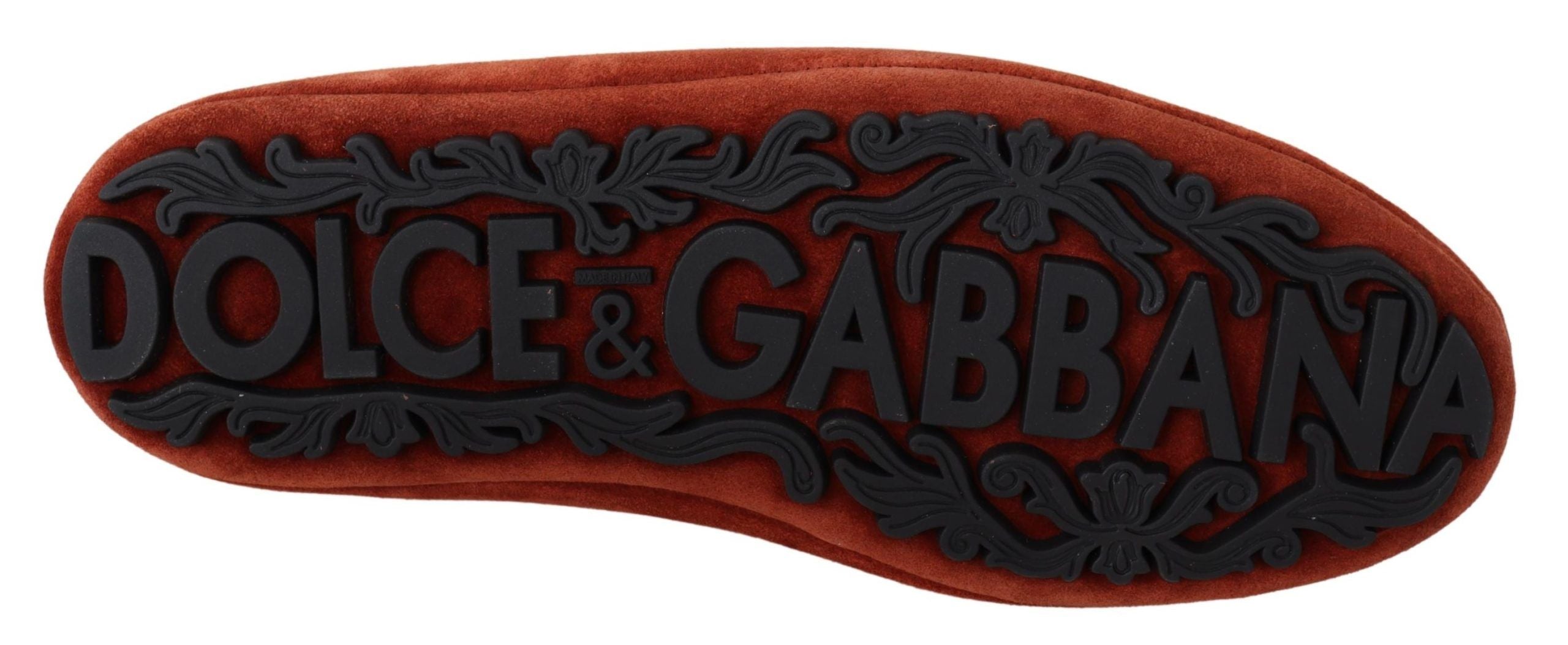 Dolce &amp; Gabbana – Opulente orangefarbene Leder-Loafer mit Goldstickerei
