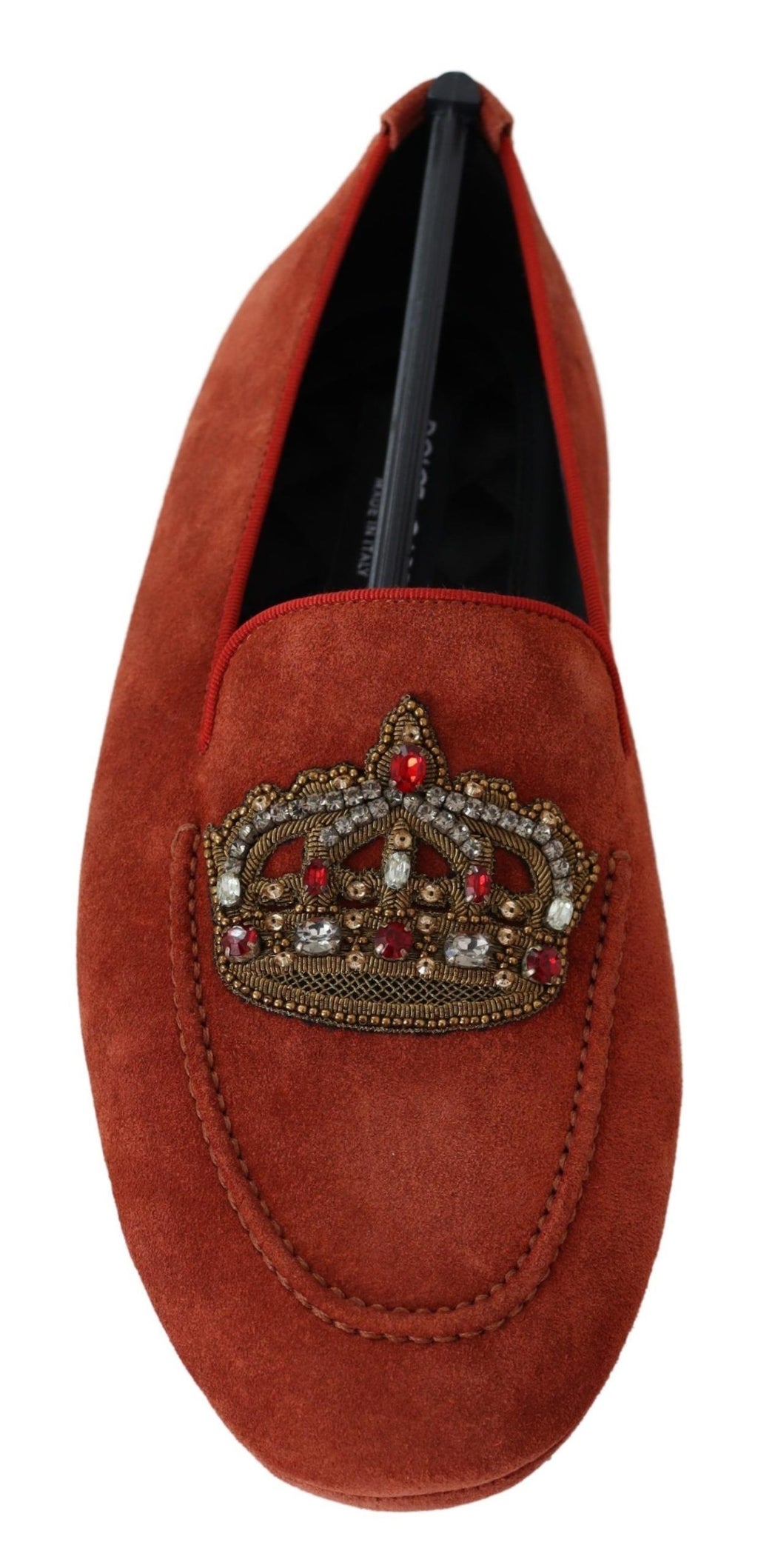 Dolce &amp; Gabbana – Opulente orangefarbene Leder-Loafer mit Goldstickerei
