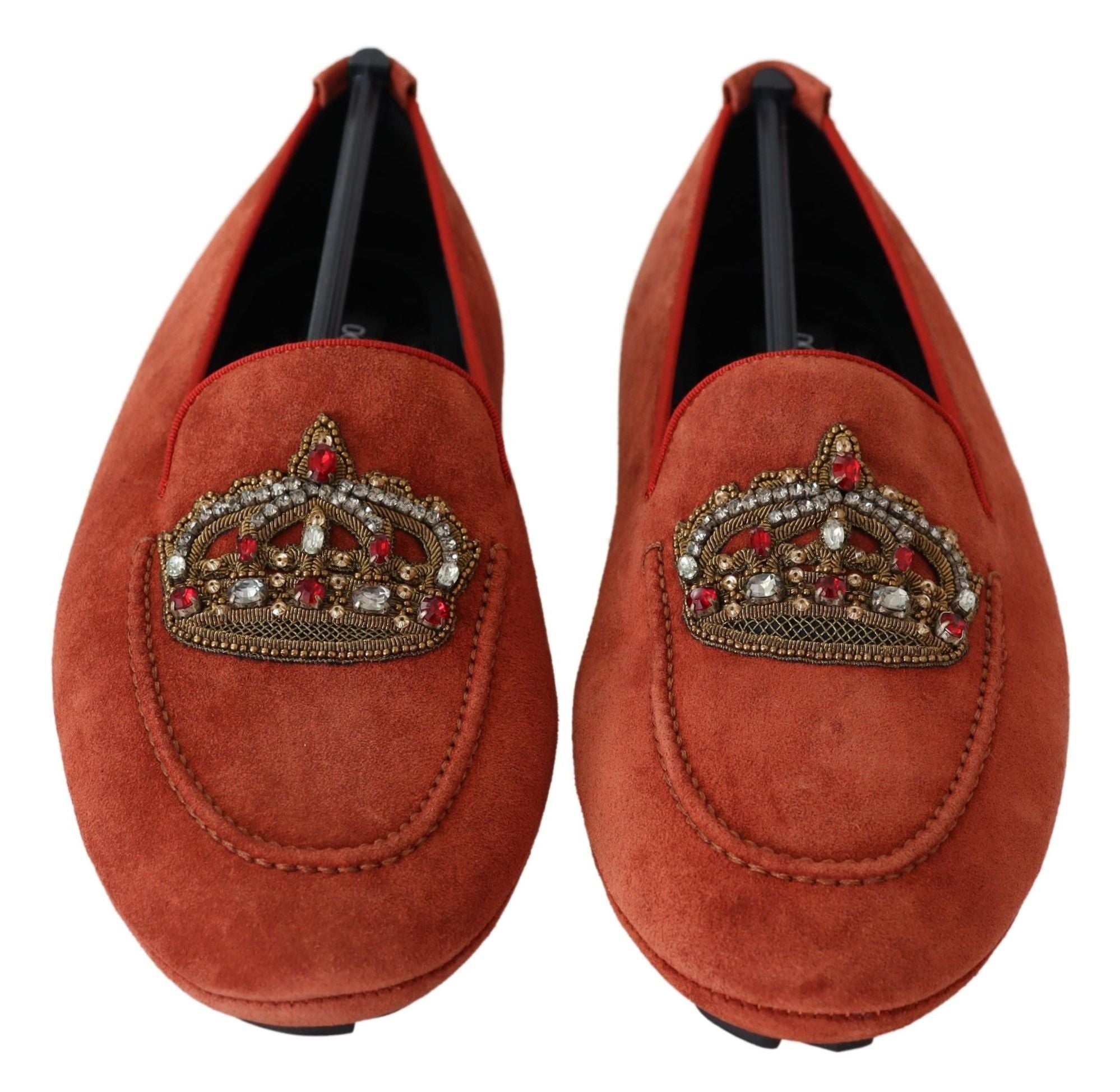 Dolce &amp; Gabbana – Opulente orangefarbene Leder-Loafer mit Goldstickerei