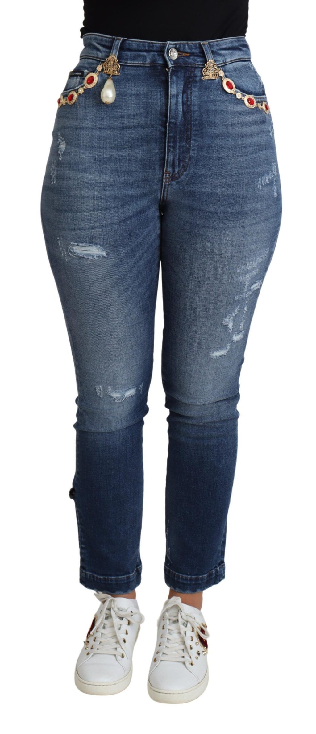 Dolce &amp; Gabbana – Verzierte Skinny-Jeans mit hoher Taille
