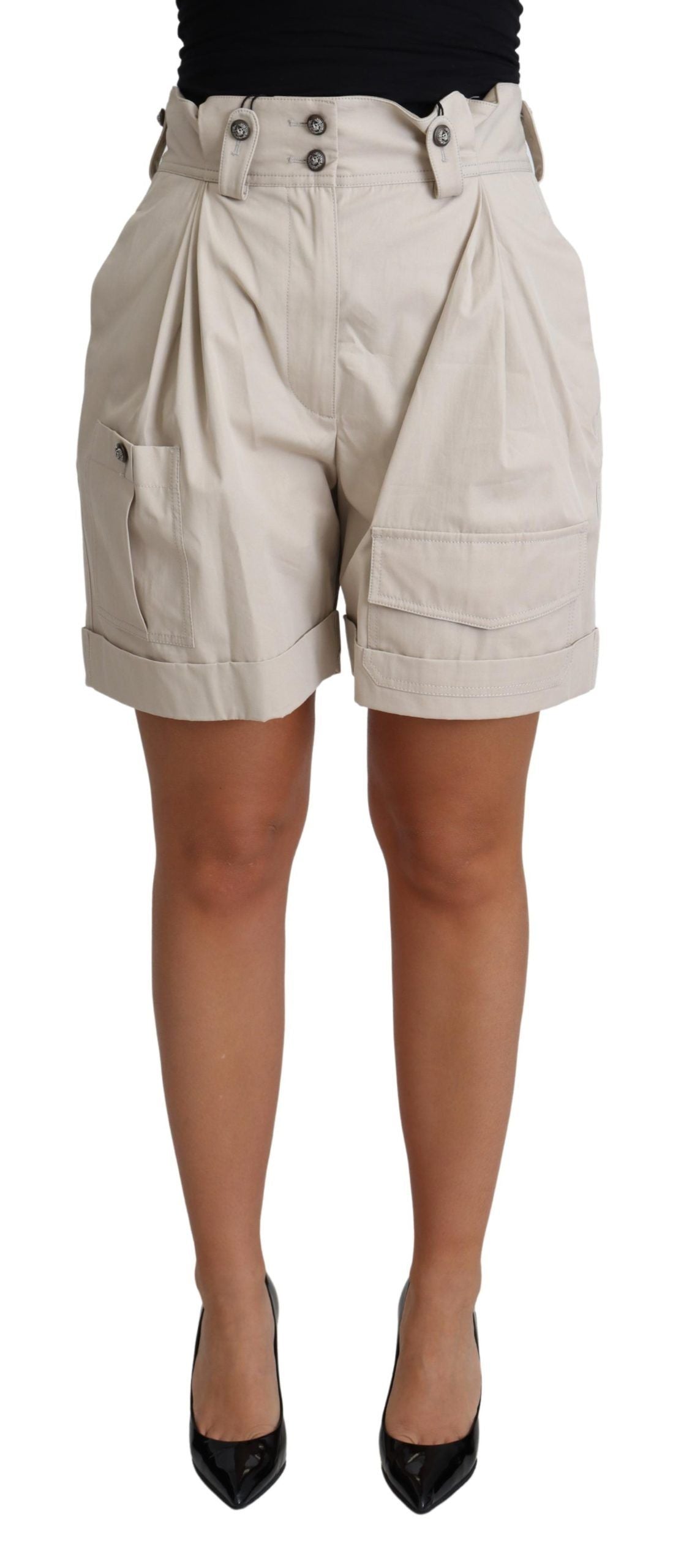 Dolce &amp; Gabbana Schicke, beigefarbene Shorts mit hoher Taille und Falten