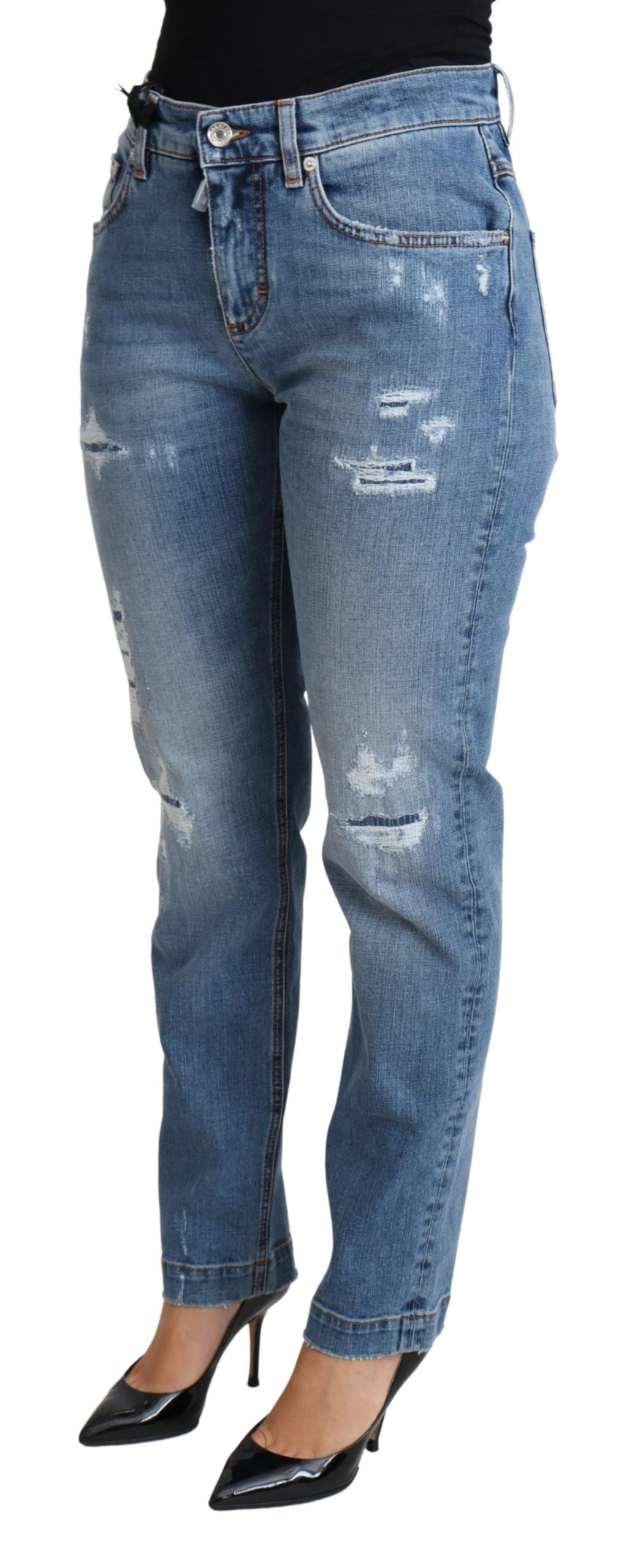 Dolce &amp; Gabbana Schicke, hoch taillierte, zerfetzte Röhrenjeans