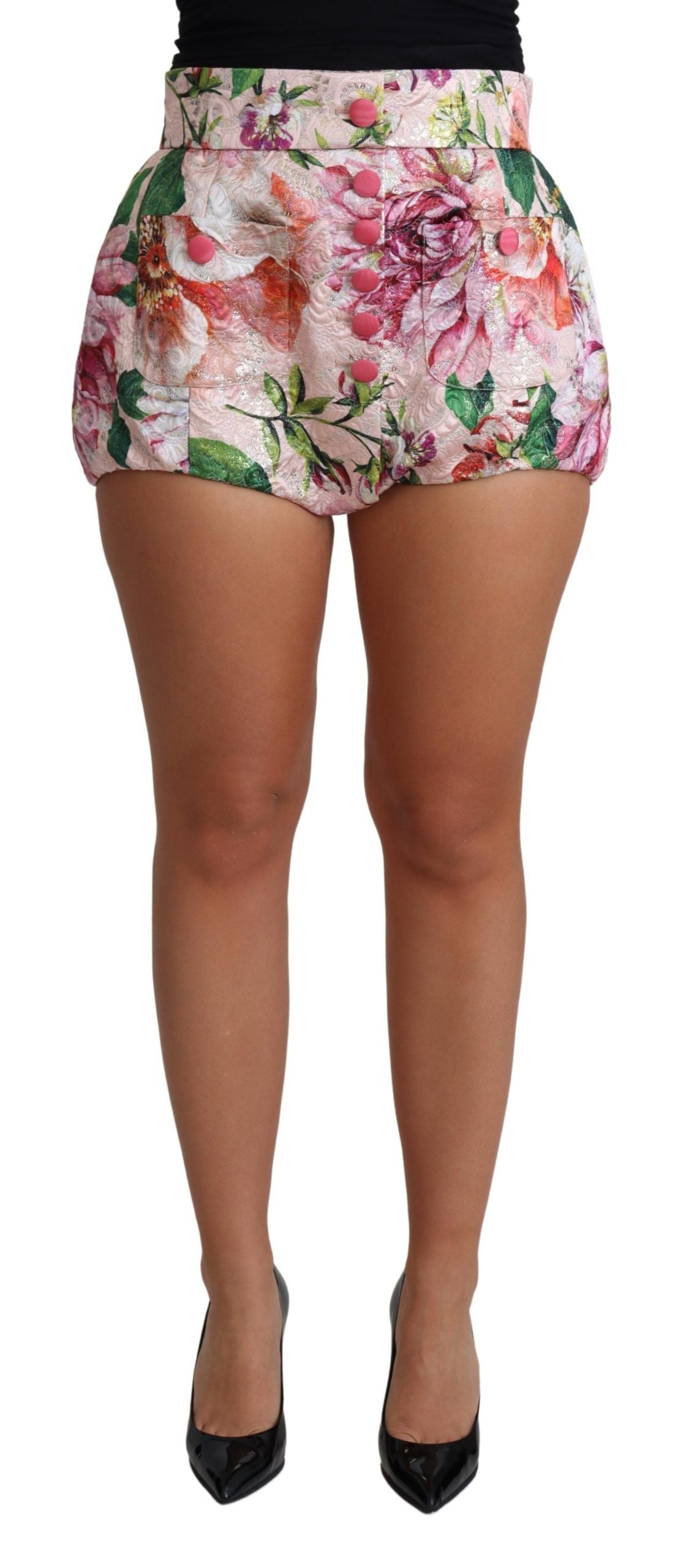 Dolce &amp; Gabbana – Schicke Hotpants mit hoher Taille und Blumenmuster in Rosa