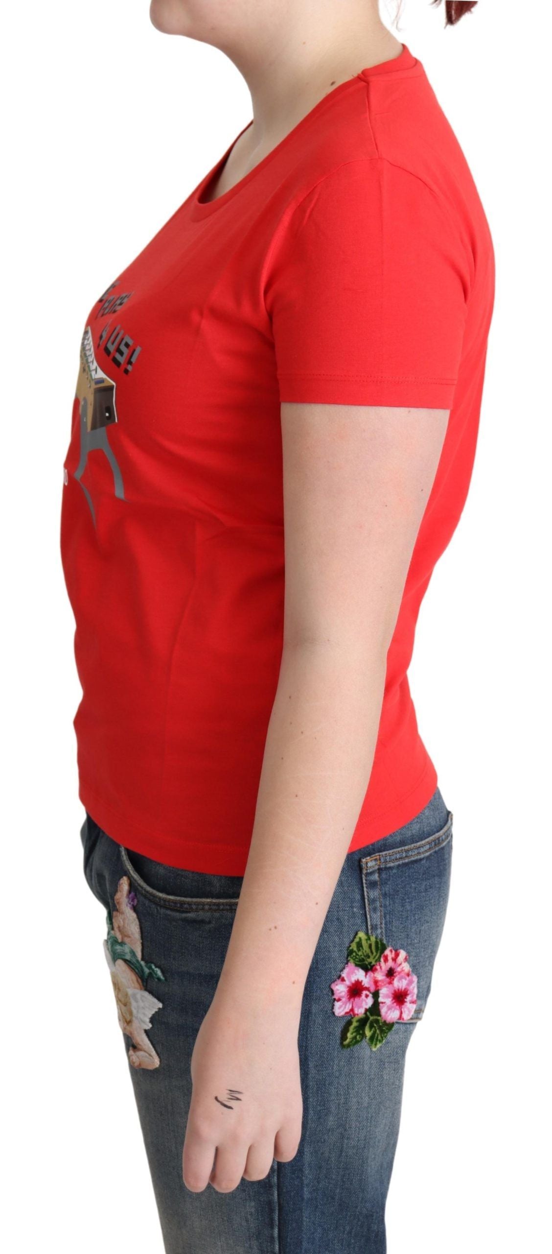 Moschino Chic – Rotes Baumwoll-T-Shirt mit verspieltem Aufdruck