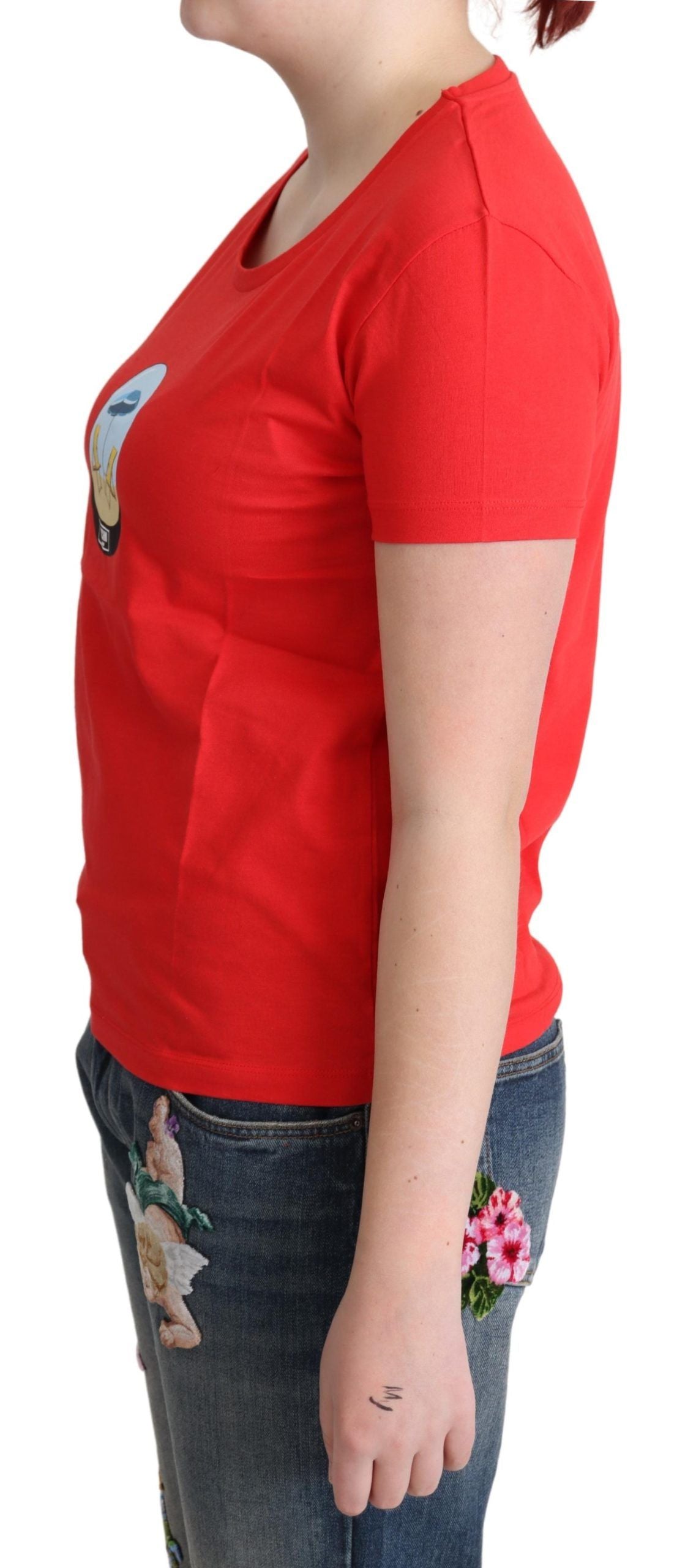 Rotes Baumwoll-T-Shirt mit charakteristischem Moschino Chic-Print