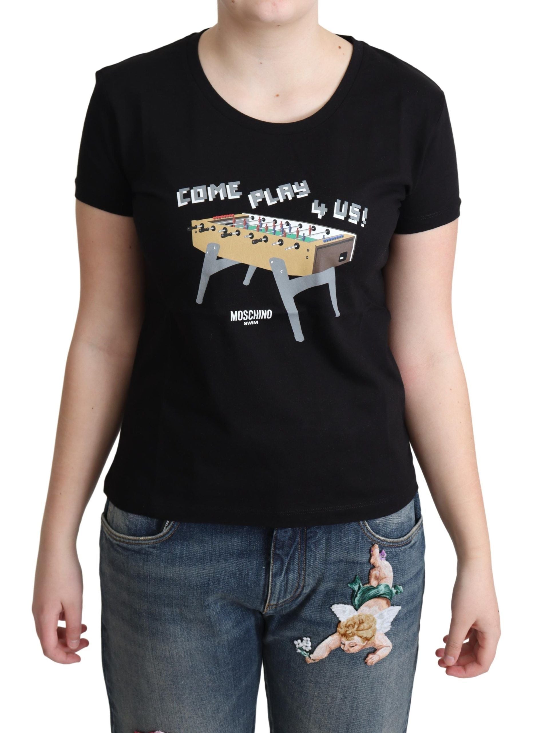 Moschino Chic – Schwarzes Baumwoll-T-Shirt mit verspieltem Aufdruck
