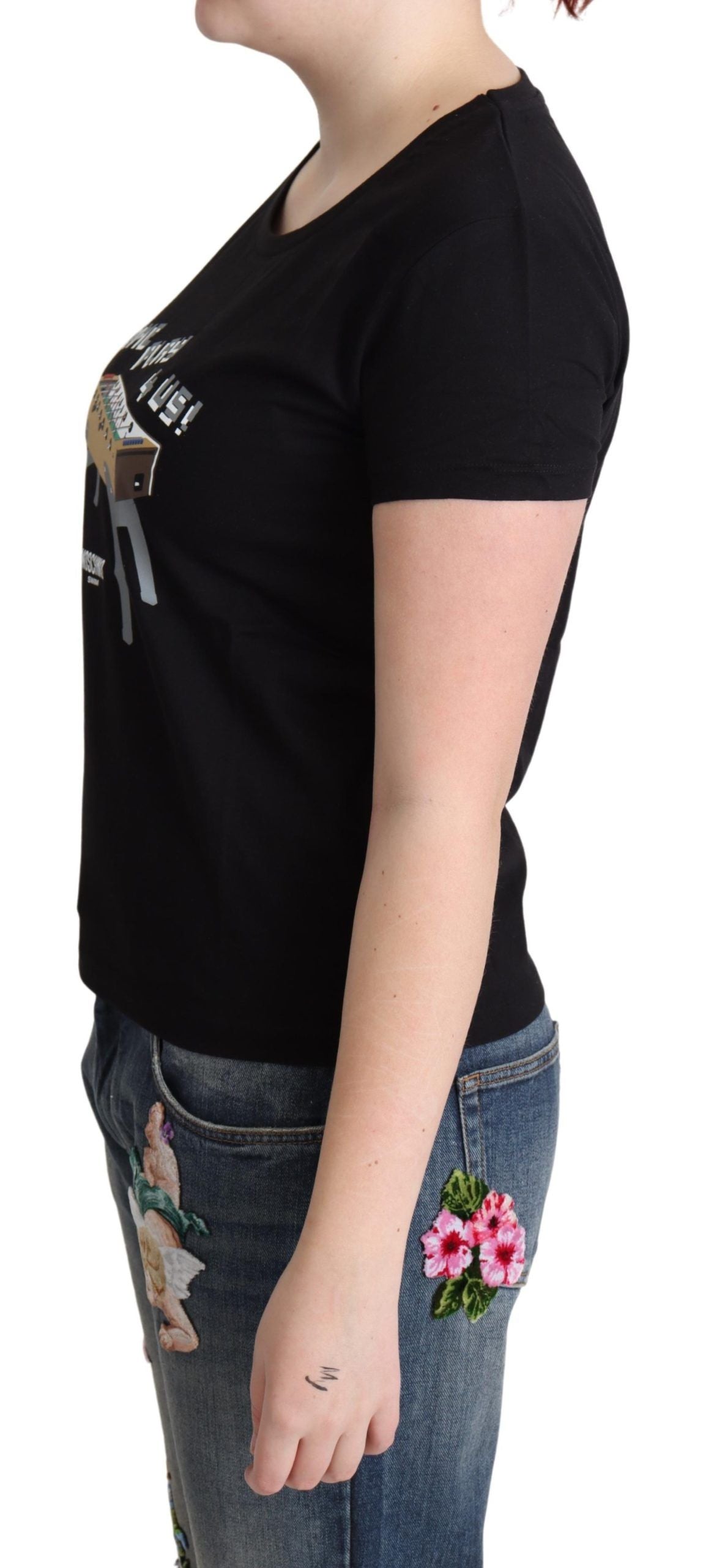 Moschino Chic – Schwarzes Baumwoll-T-Shirt mit verspieltem Aufdruck