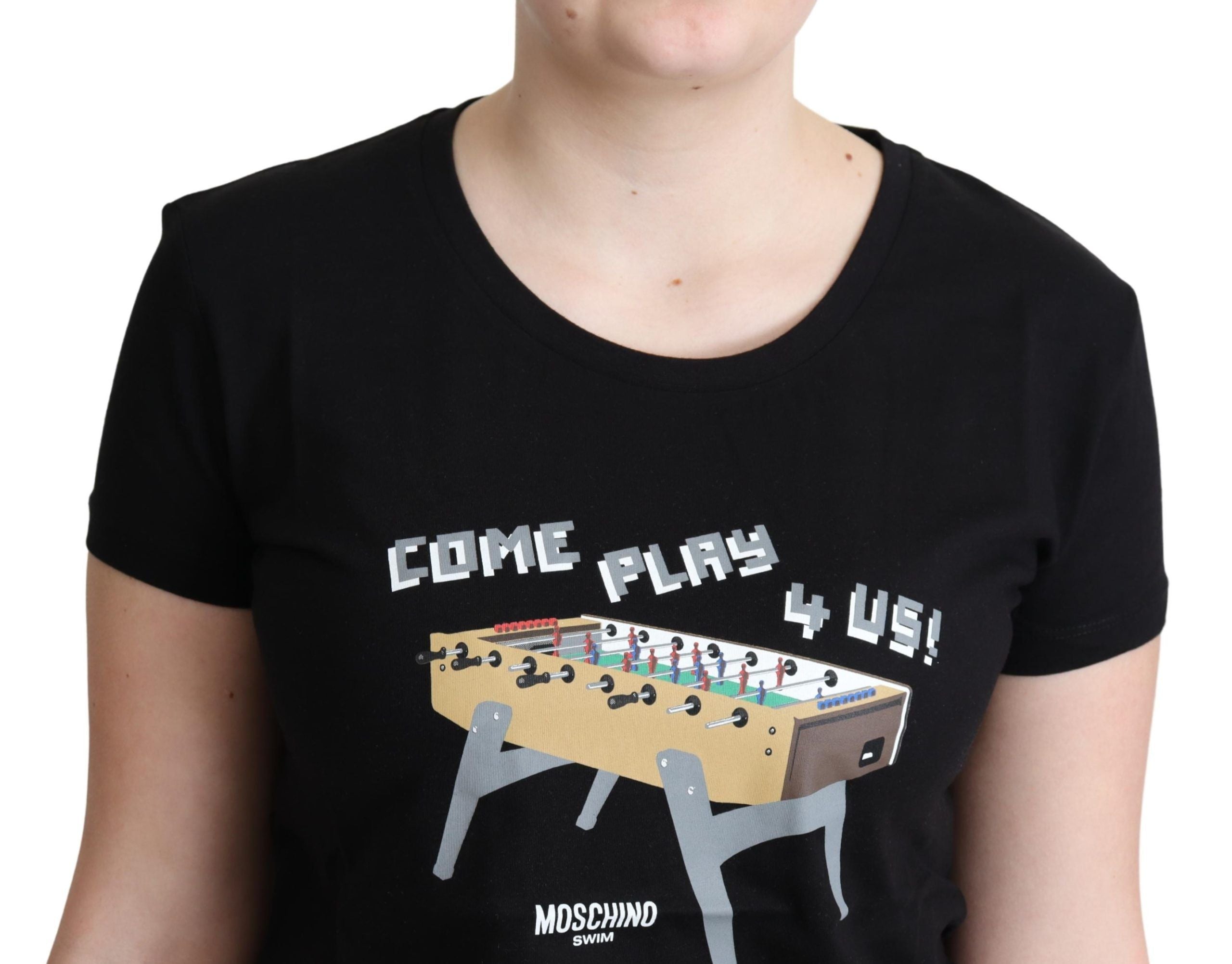Moschino Chic – Schwarzes Baumwoll-T-Shirt mit verspieltem Aufdruck