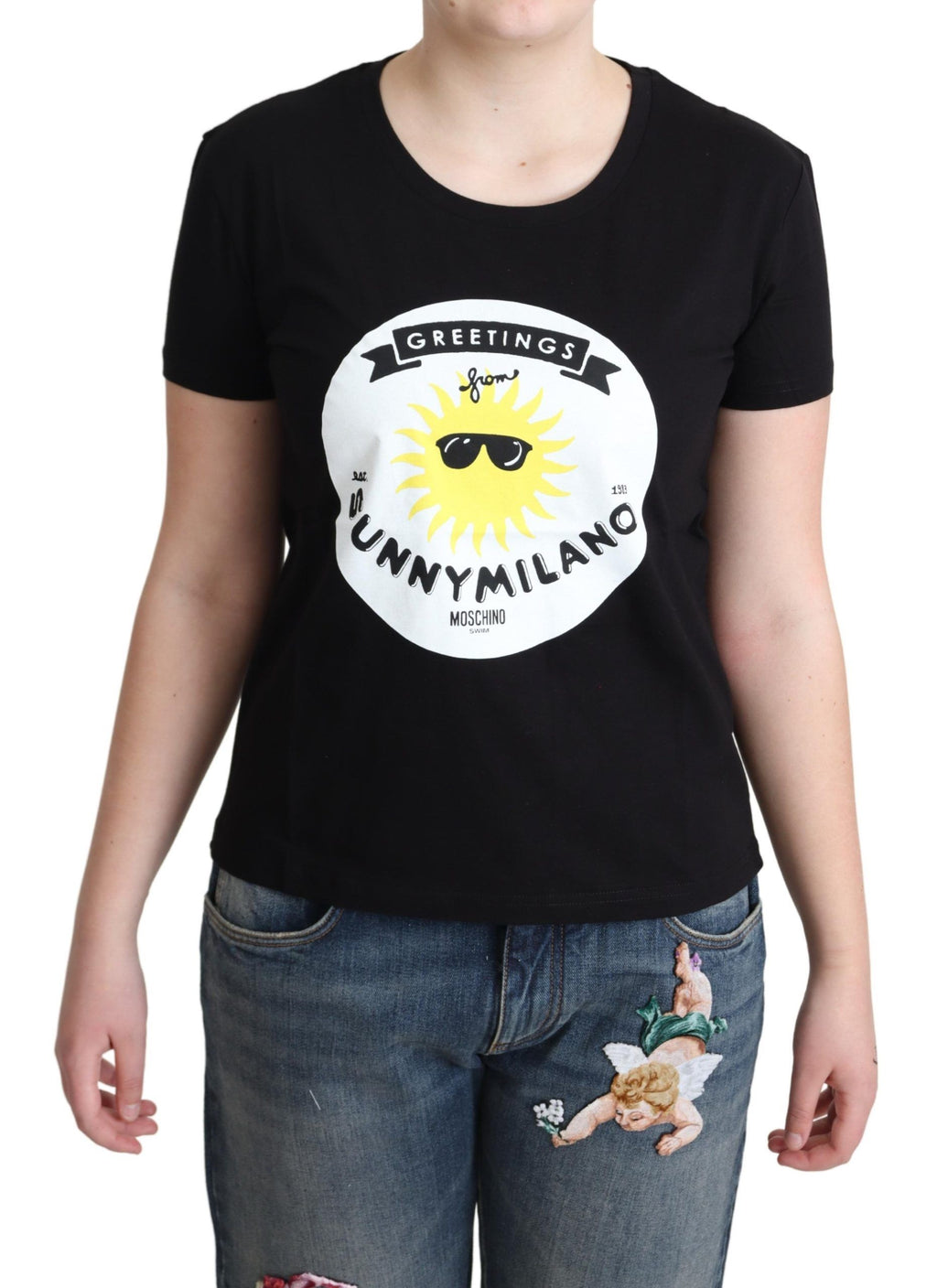 Schickes Moschino-Baumwoll-T-Shirt mit Milano-Print