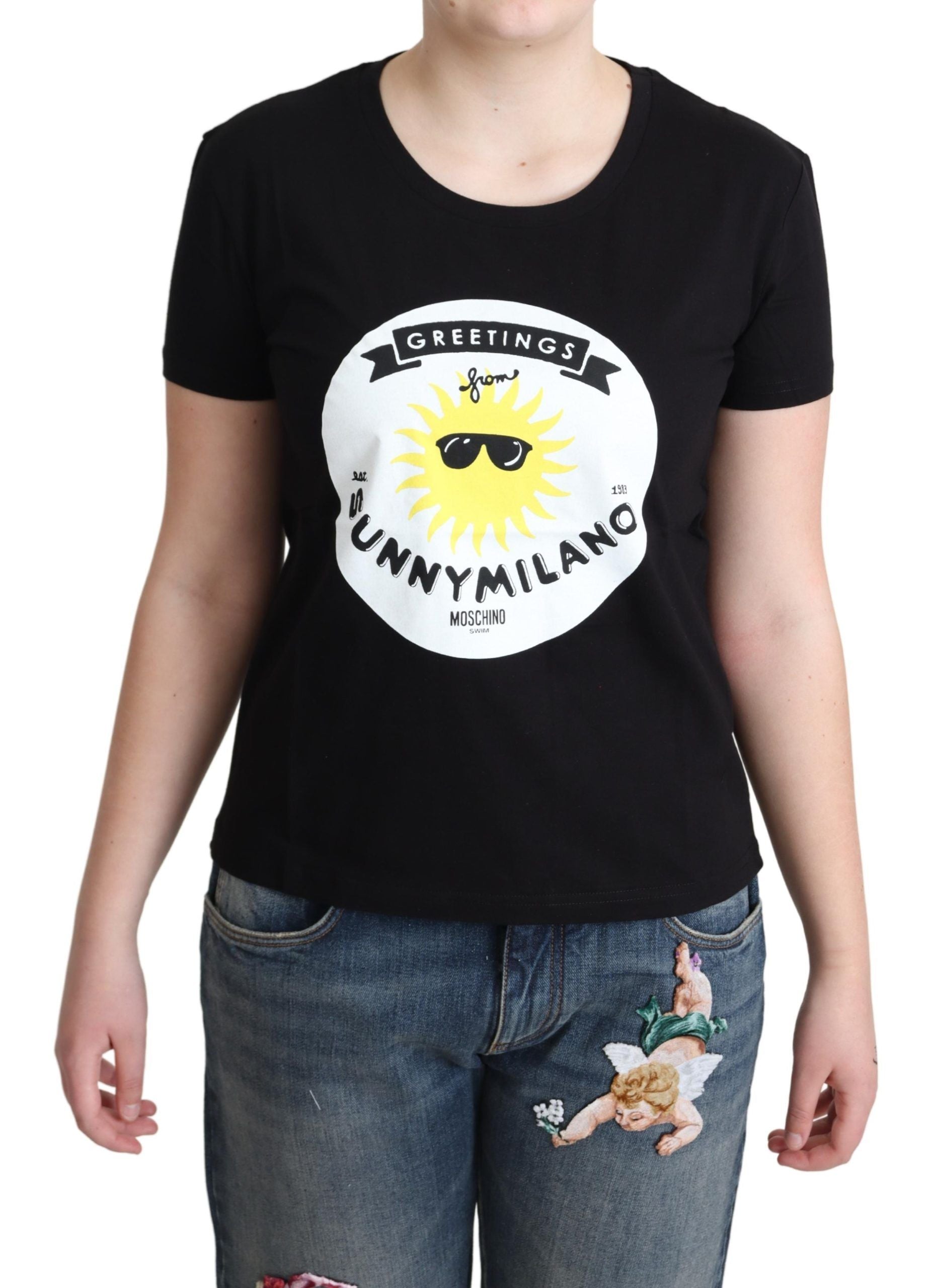 Schickes Moschino-Baumwoll-T-Shirt mit Milano-Print