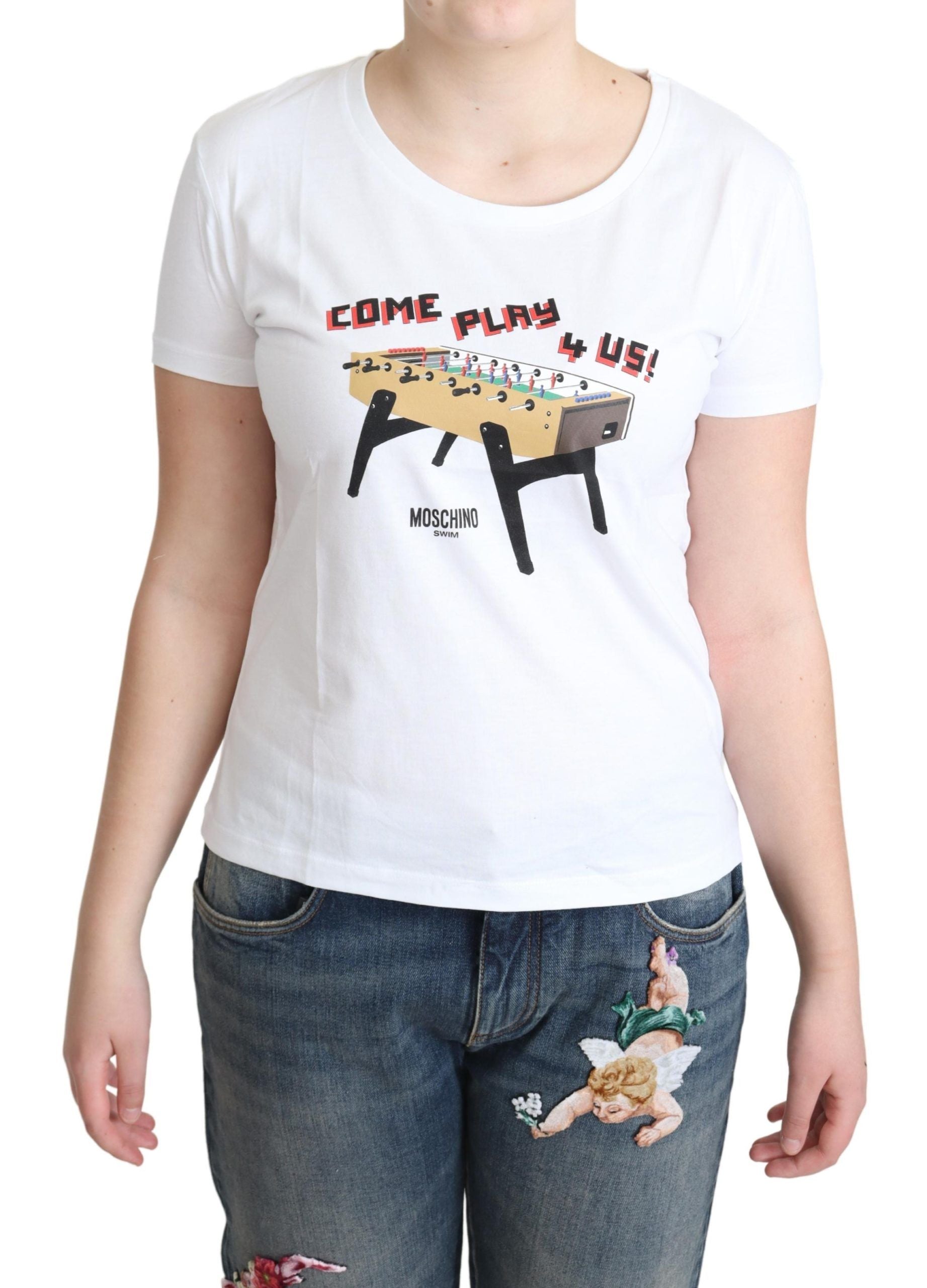 Moschino Chic – Rundhals-T-Shirt aus Baumwolle mit verspieltem Aufdruck